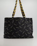 Chanel Vintage Black Bag in Quilted Canvas Logo Print with Gold Hardware