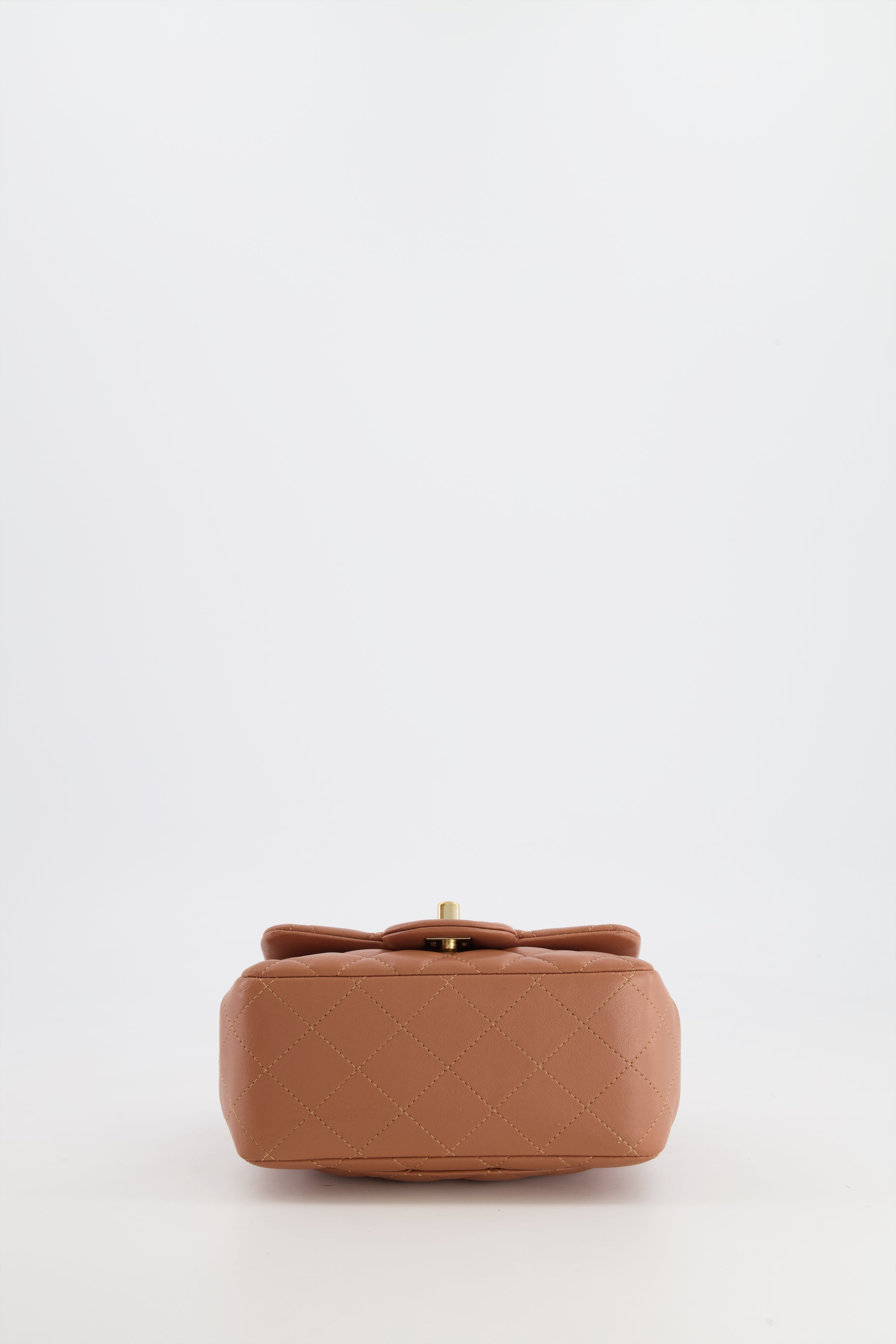 Chanel Caramel Mini Square Bag in Lambskin Leather with Champagne Gold Hardware