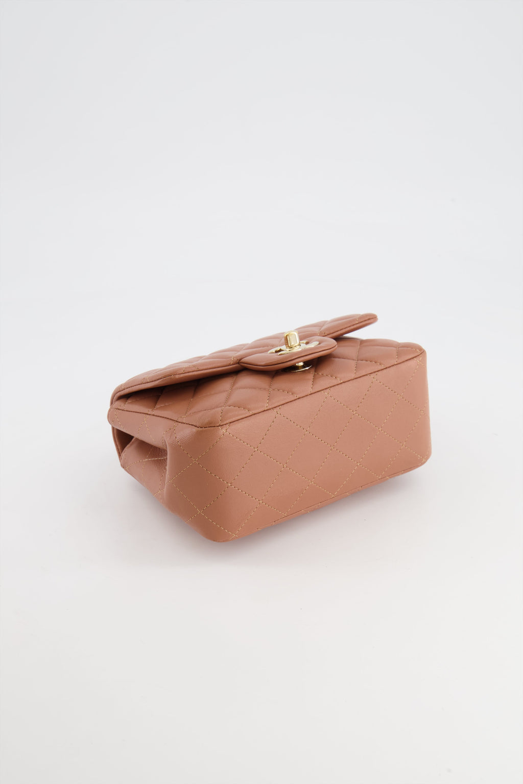 Chanel Caramel Mini Square Bag in Lambskin Leather with Champagne Gold Hardware