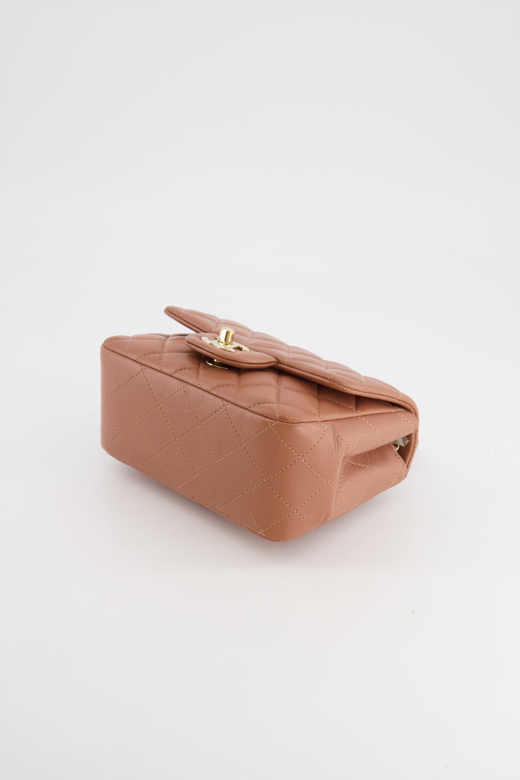 Chanel Caramel Mini Square Bag in Lambskin Leather with Champagne Gold Hardware