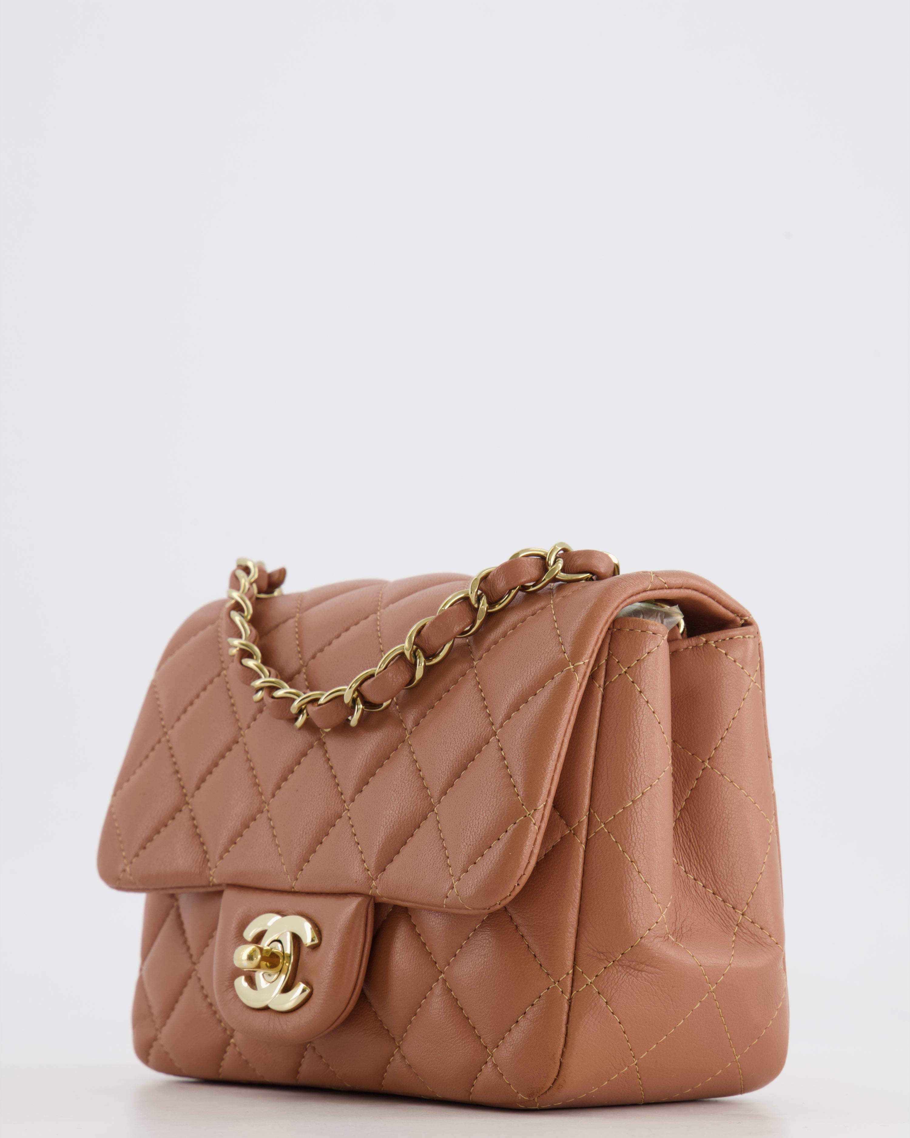 Chanel Caramel Mini Square Bag in Lambskin Leather with Champagne Gold Hardware