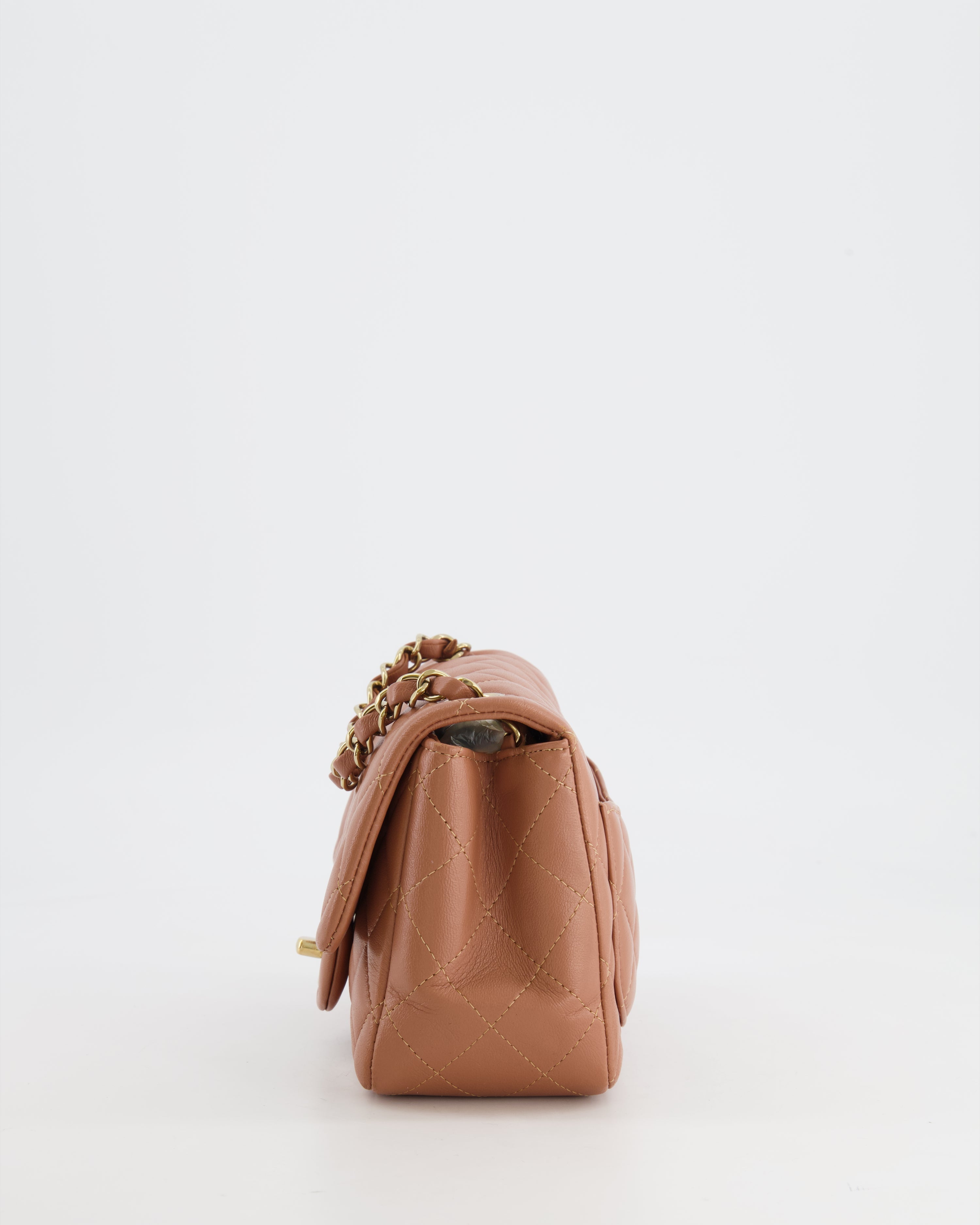 Chanel Caramel Mini Square Bag in Lambskin Leather with Champagne Gold Hardware