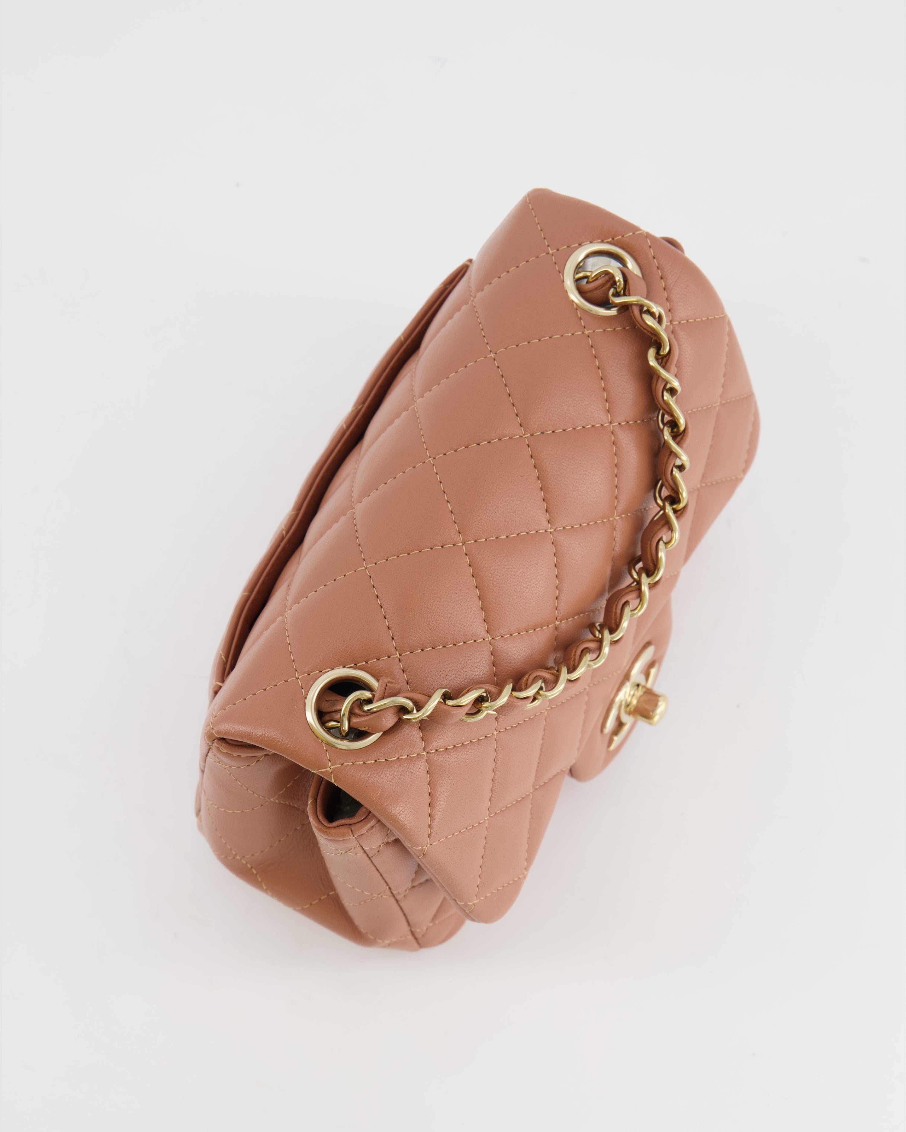 Chanel Caramel Mini Square Bag in Lambskin Leather with Champagne Gold Hardware