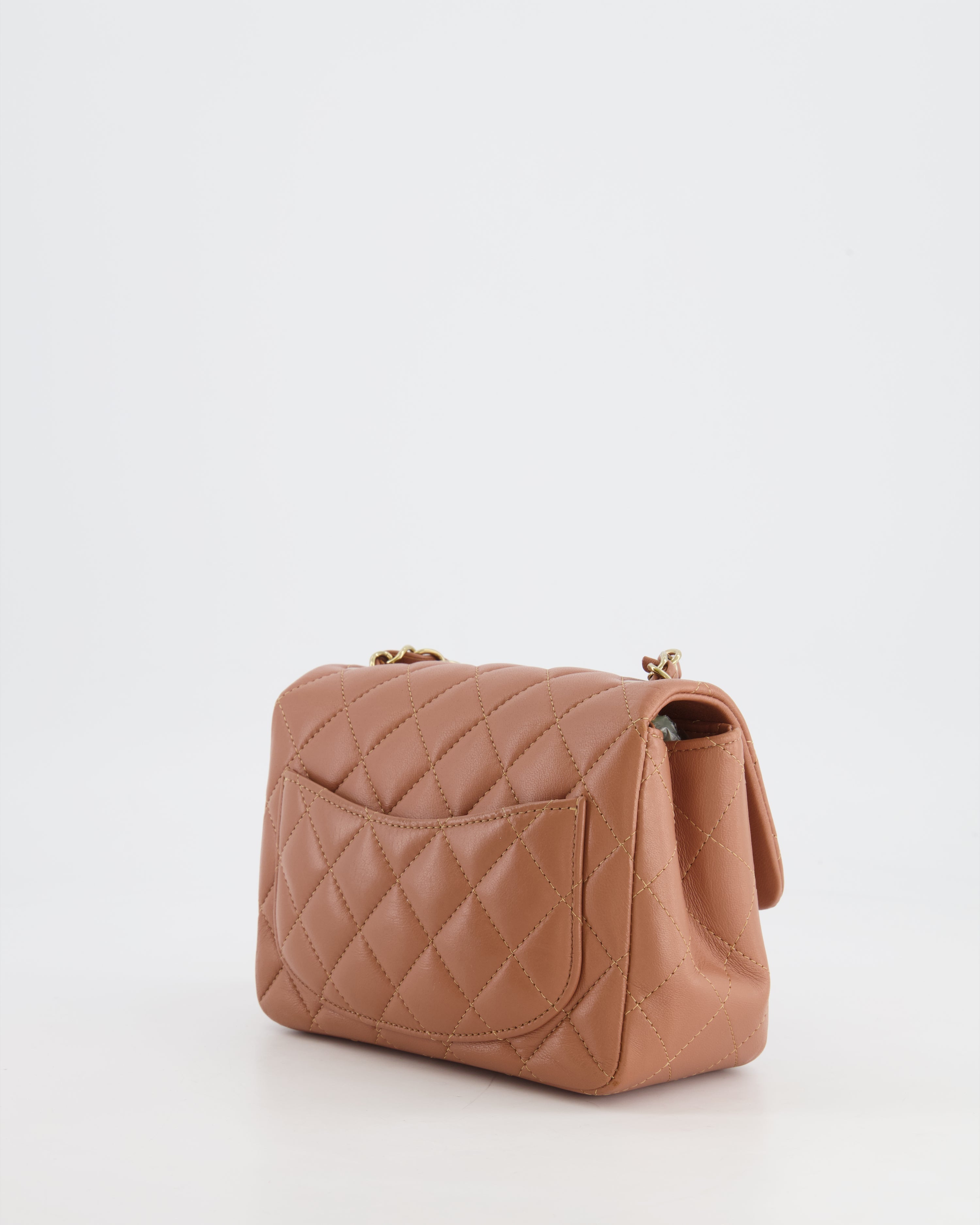 Chanel Caramel Mini Square Bag in Lambskin Leather with Champagne Gold Hardware