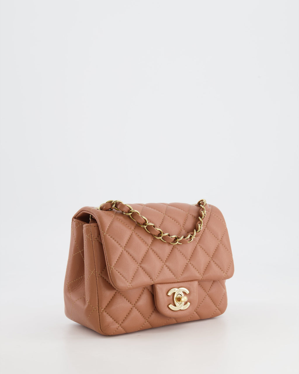 Chanel Caramel Mini Square Bag in Lambskin Leather with Champagne Gold Hardware