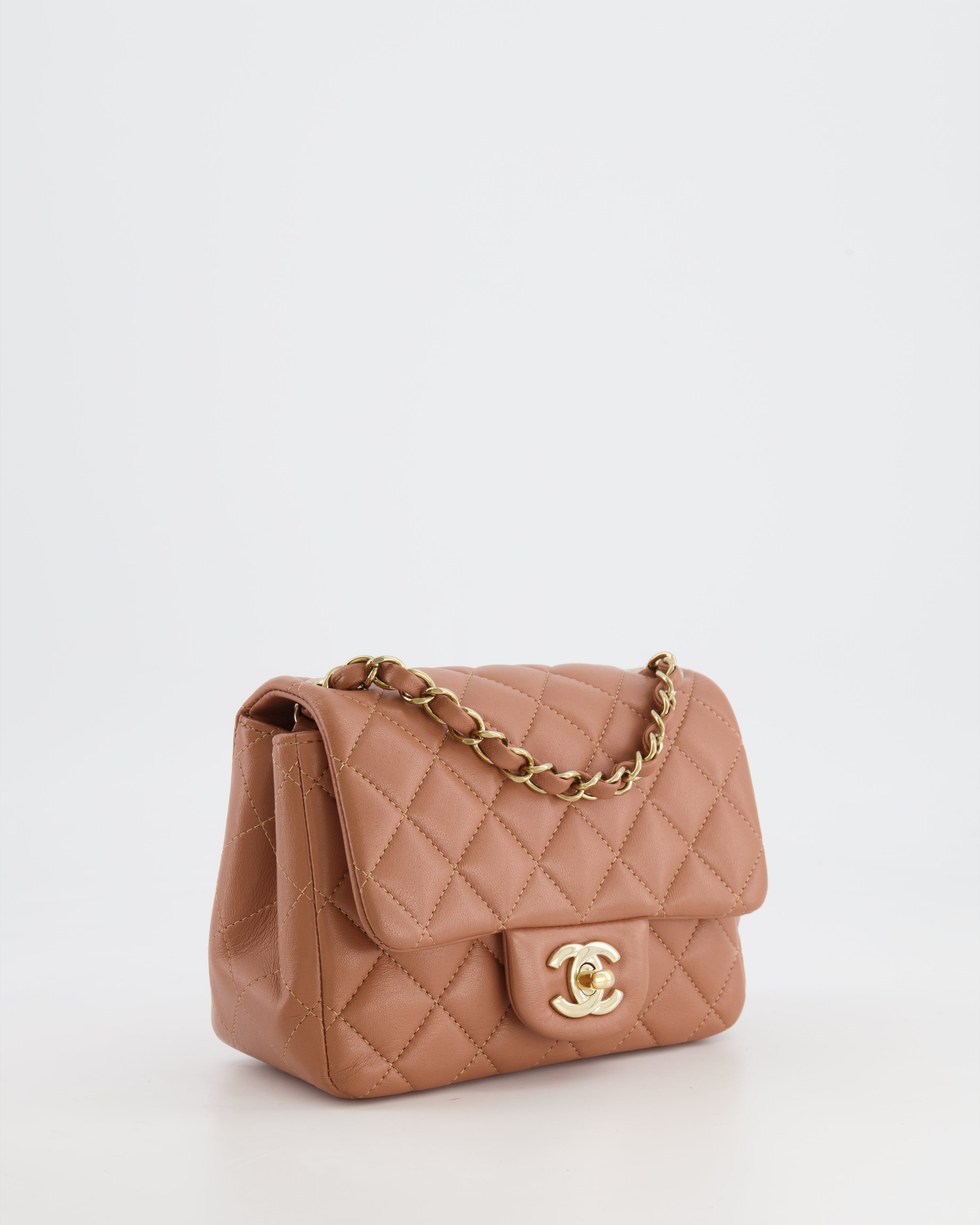 Chanel Caramel Mini Square Bag in Lambskin Leather with Champagne Gold Hardware