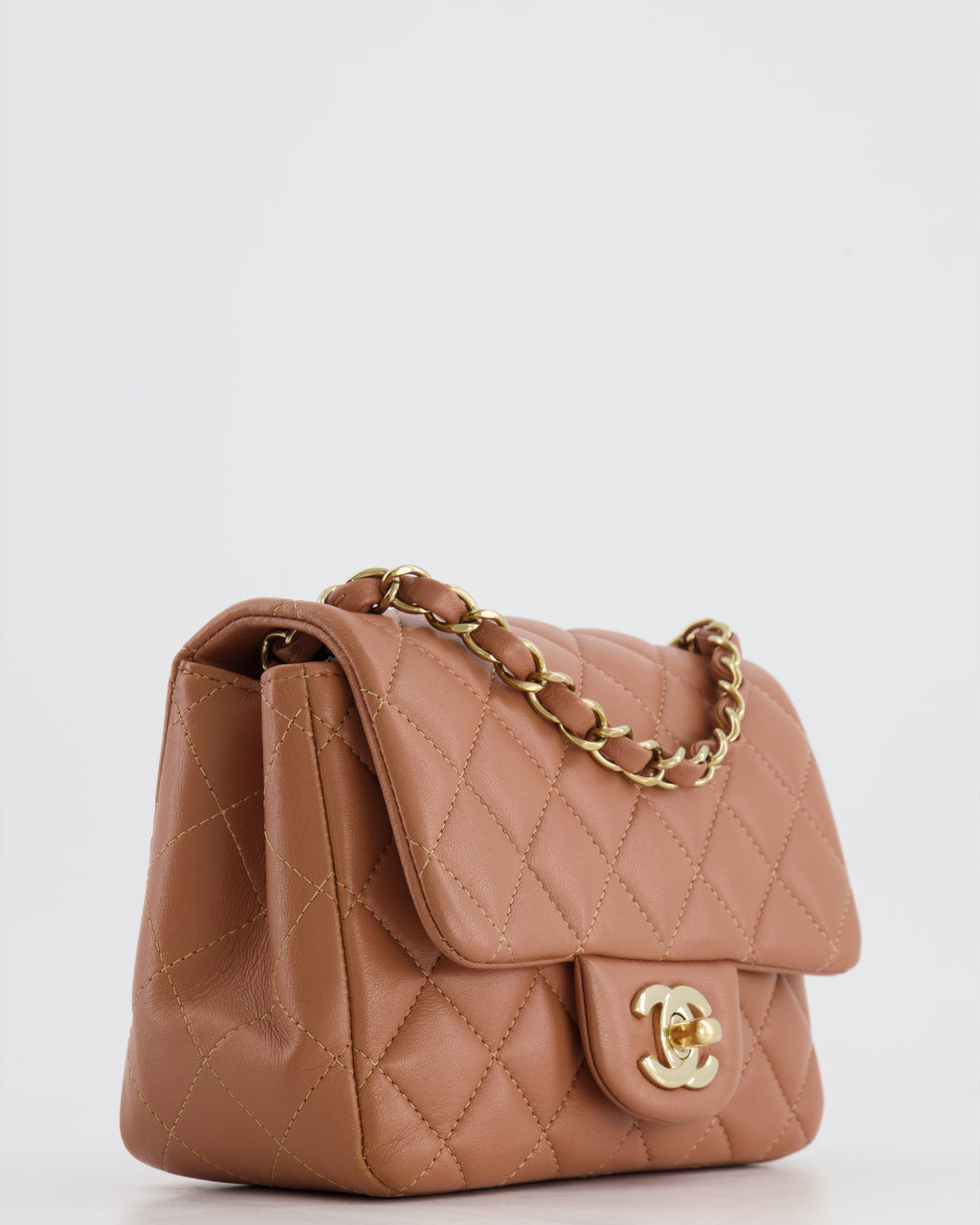 Chanel Caramel Mini Square Bag in Lambskin Leather with Champagne Gold Hardware