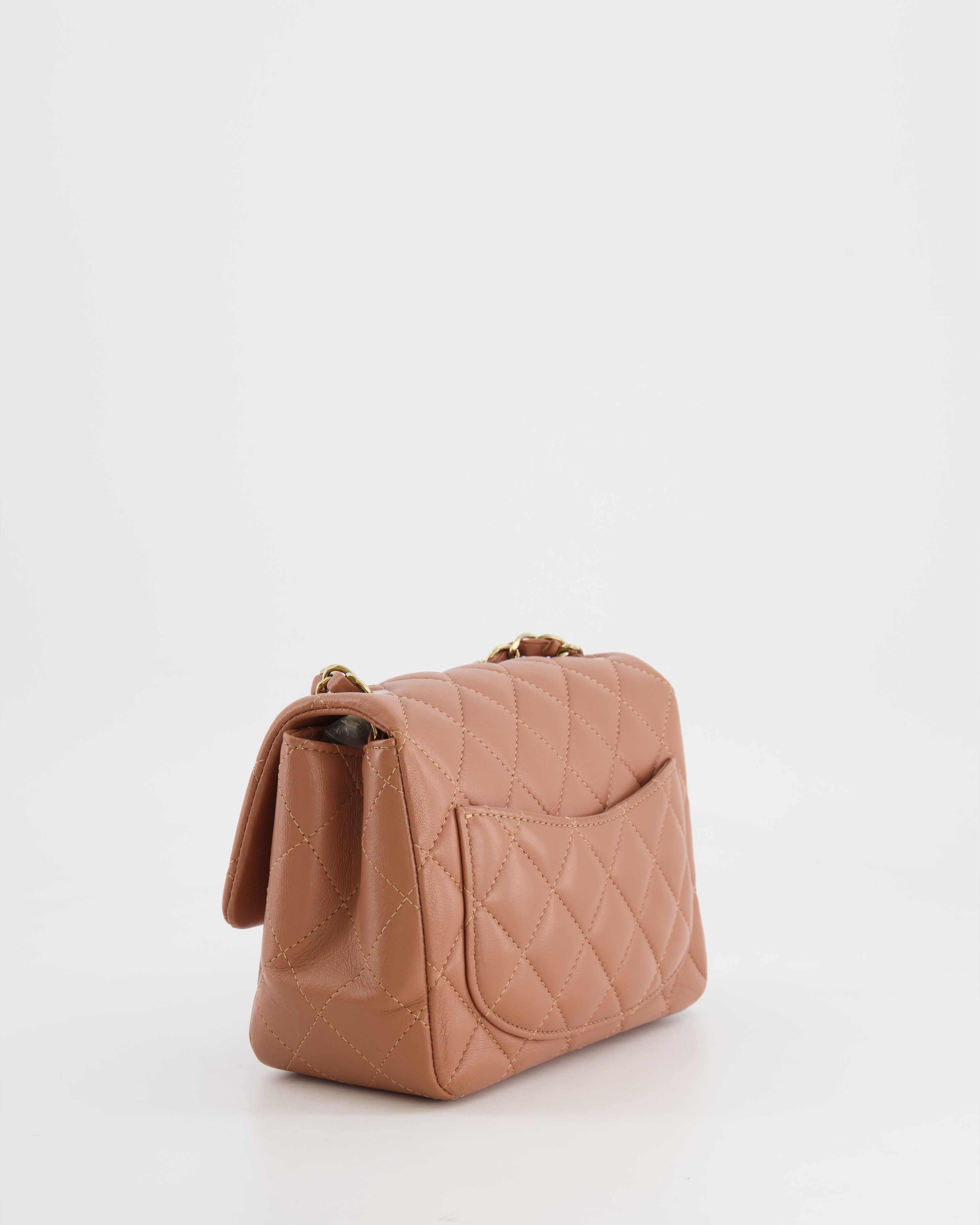 Chanel Caramel Mini Square Bag in Lambskin Leather with Champagne Gold Hardware