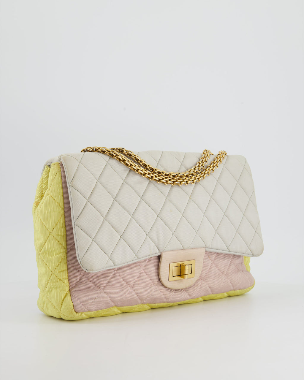 Chanel Large Jersey Reissue Pastel Yellow, Grey and Pink with Antique Gold Hardware