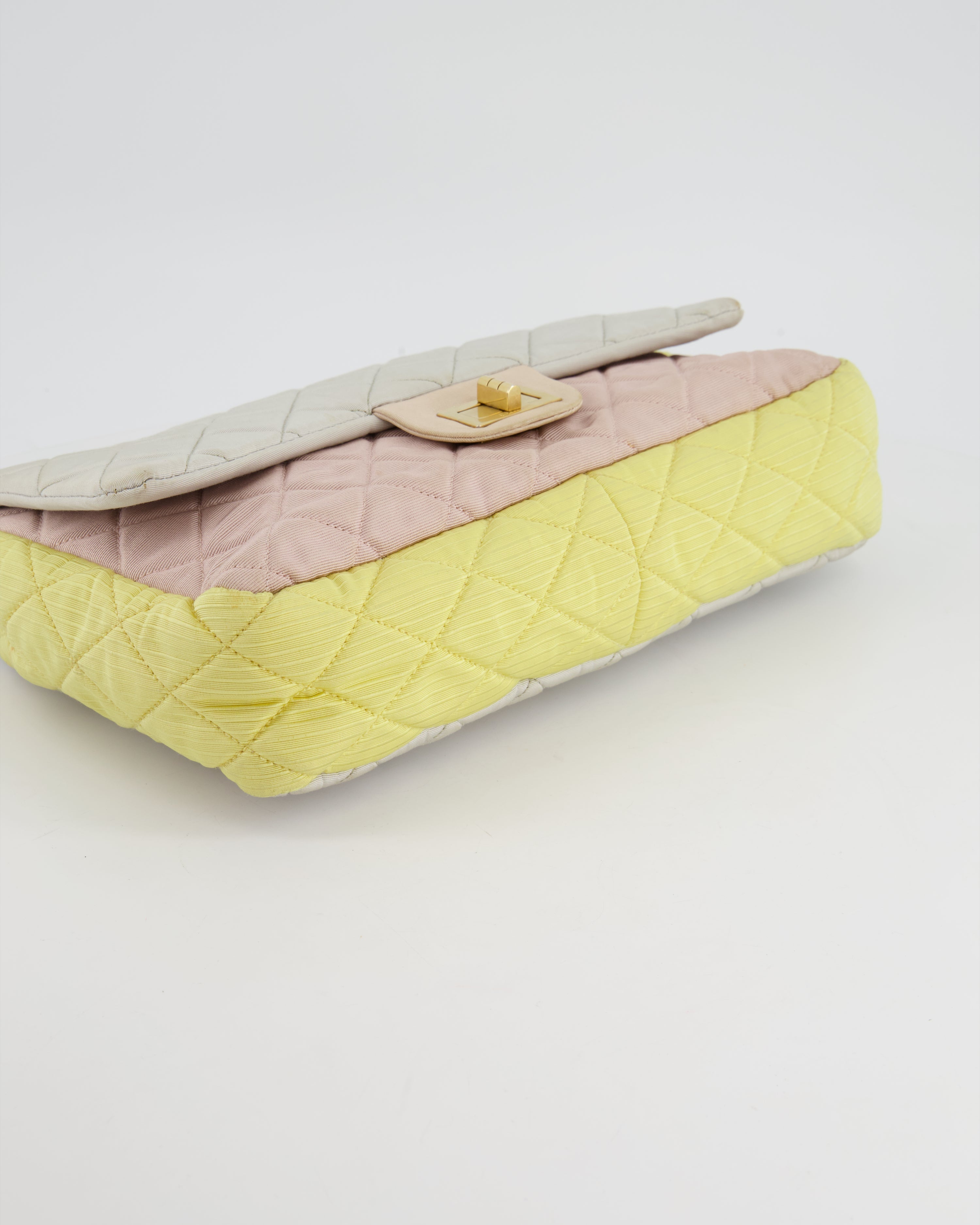 Chanel Large Jersey Reissue Pastel Yellow, Grey and Pink with Antique Gold Hardware