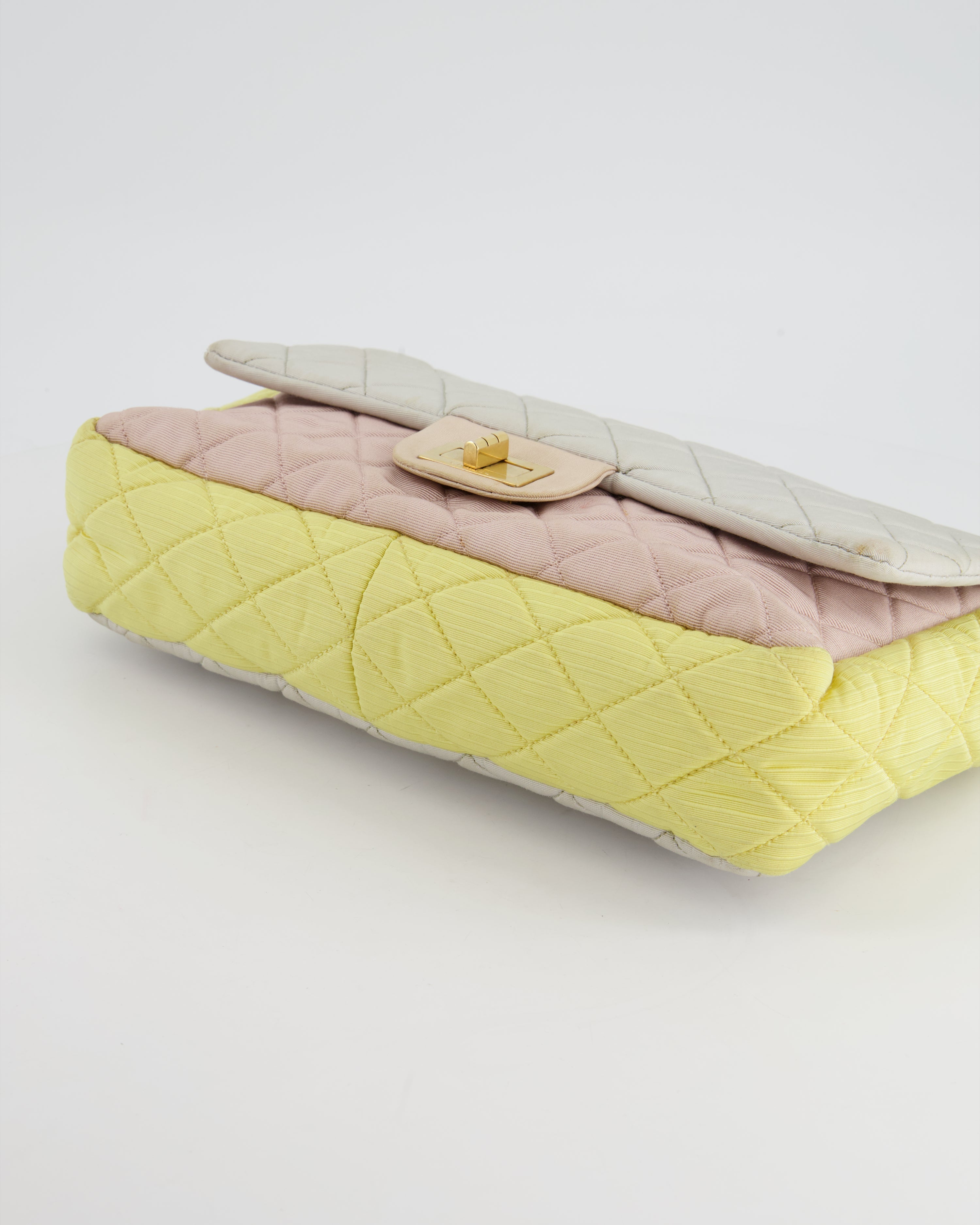 Chanel Large Jersey Reissue Pastel Yellow, Grey and Pink with Antique Gold Hardware