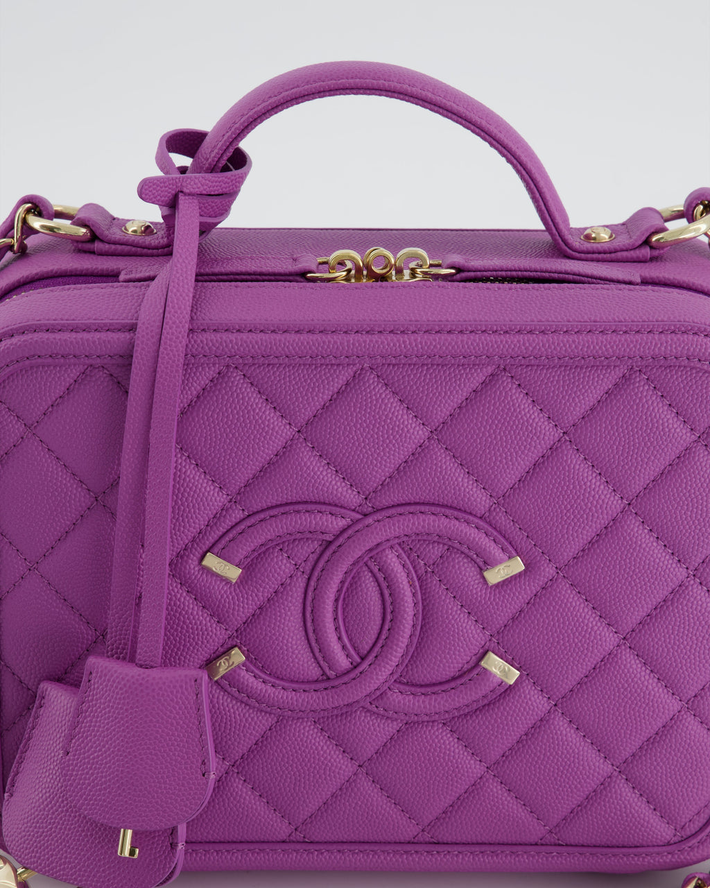 Chanel Purple CC Vanity Case Bag in Caviar Leather with Champagne Gold Hardware