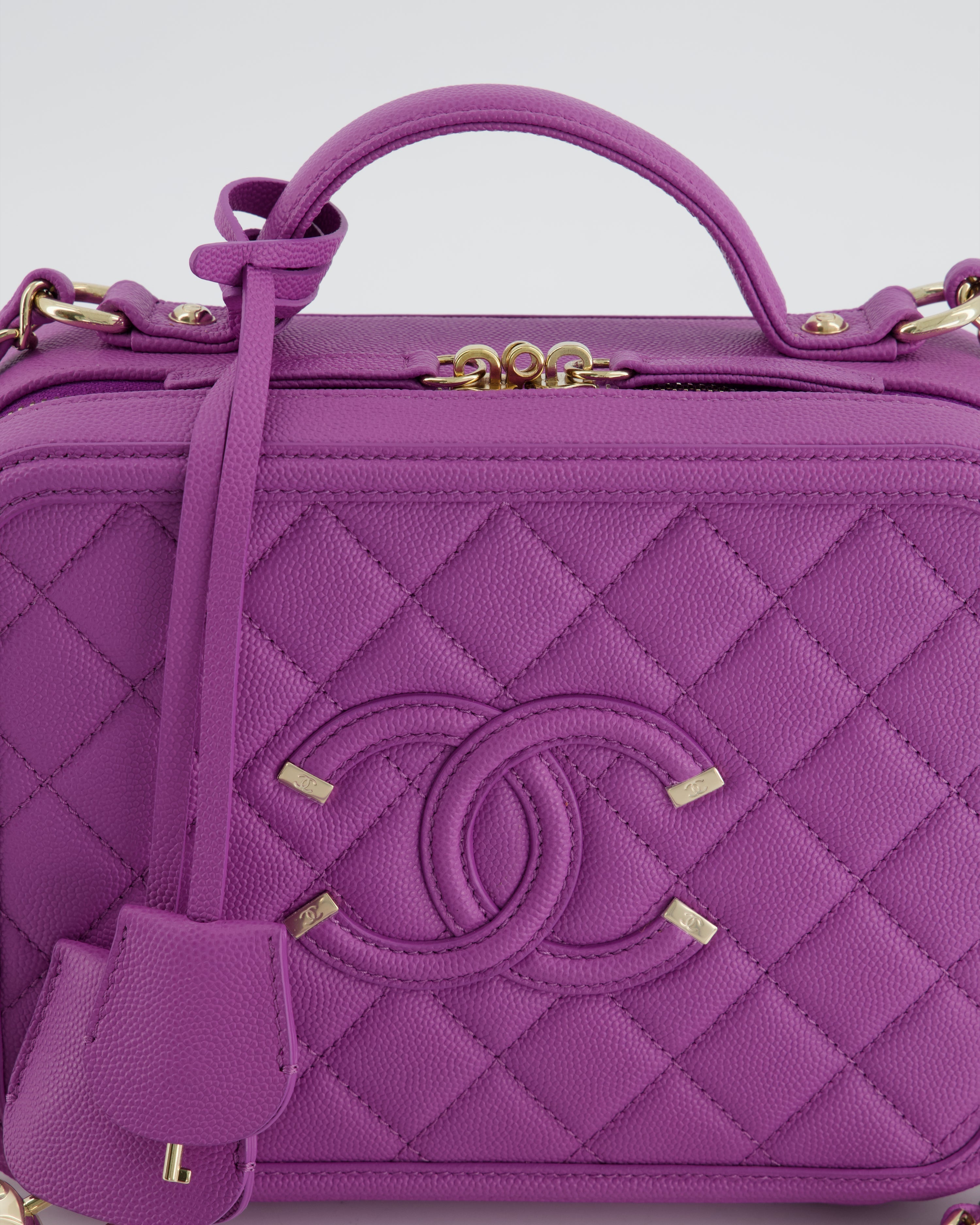 Chanel Purple CC Vanity Case Bag in Caviar Leather with Champagne Gold Hardware