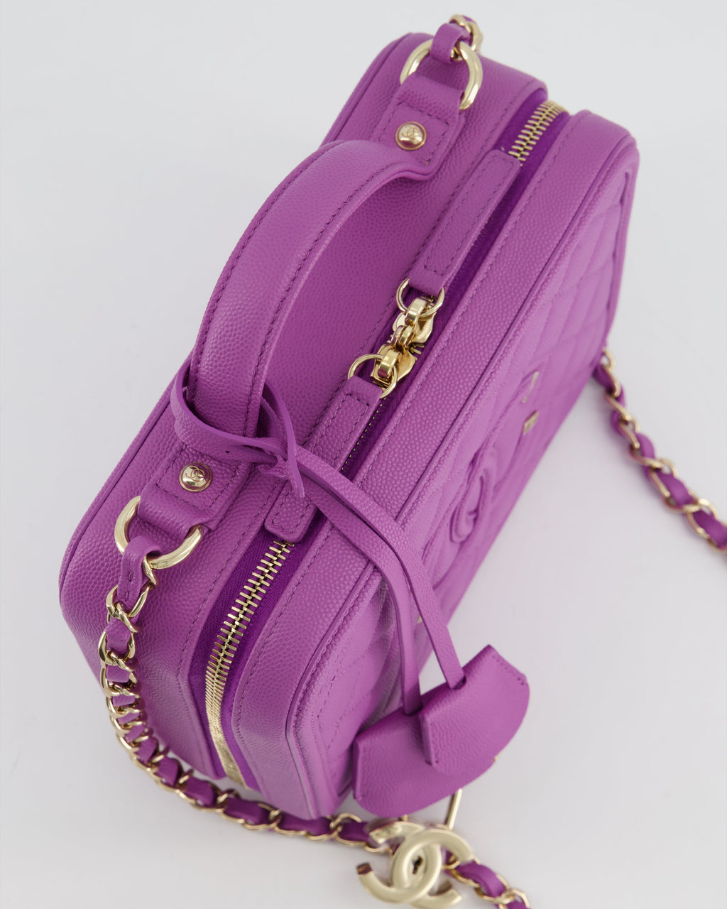 Chanel Purple CC Vanity Case Bag in Caviar Leather with Champagne Gold Hardware