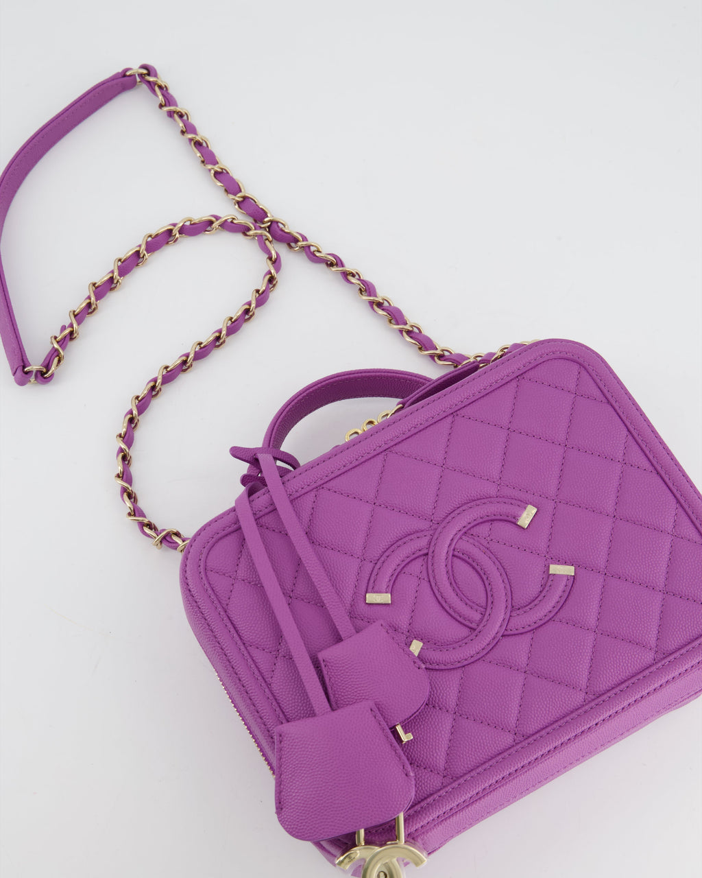 Chanel Purple CC Vanity Case Bag in Caviar Leather with Champagne Gold Hardware