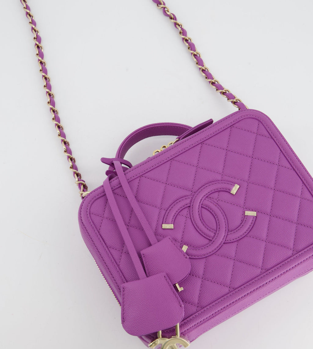Chanel Purple CC Vanity Case Bag in Caviar Leather with Champagne Gold Hardware