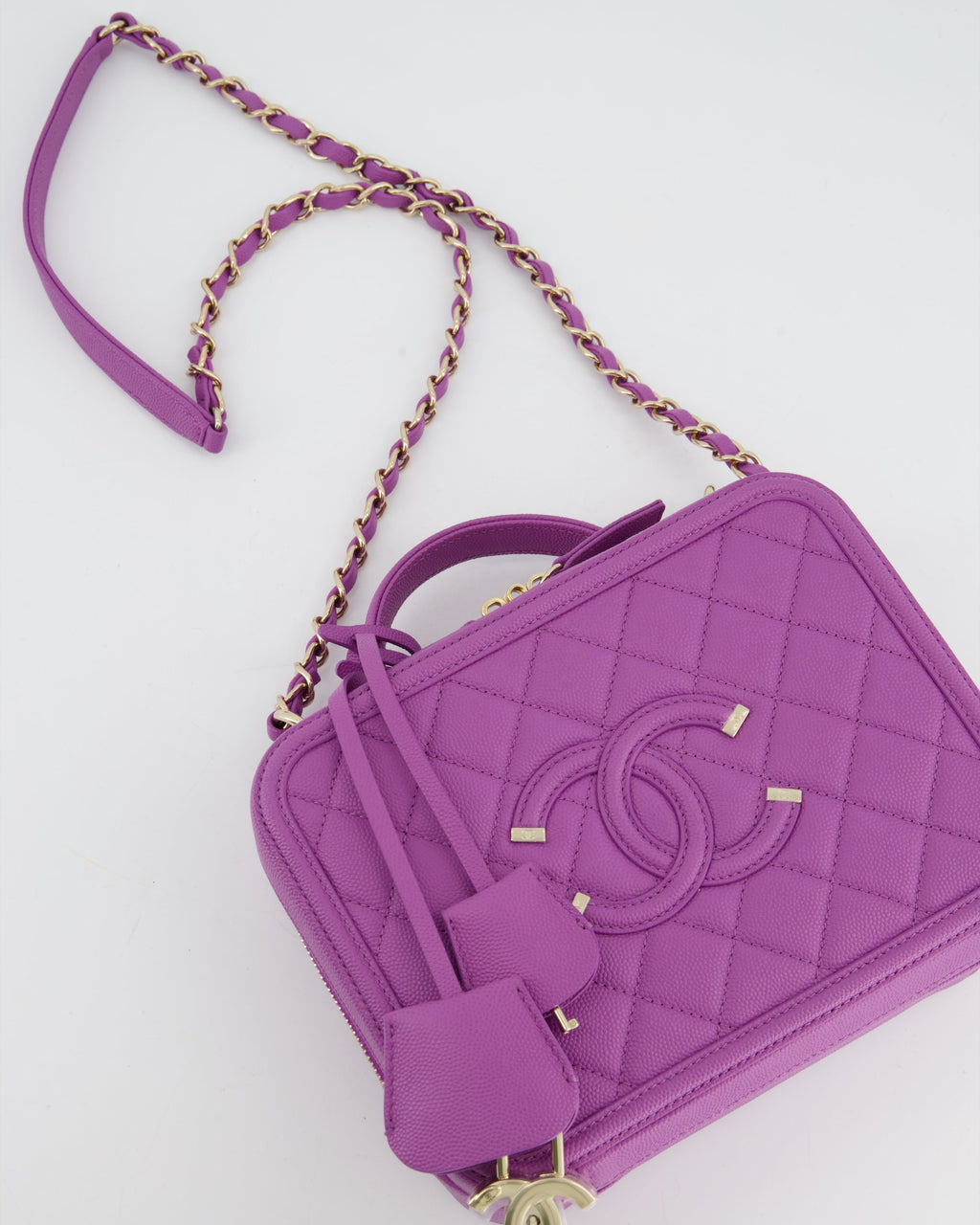 Chanel Purple CC Vanity Case Bag in Caviar Leather with Champagne Gold Hardware