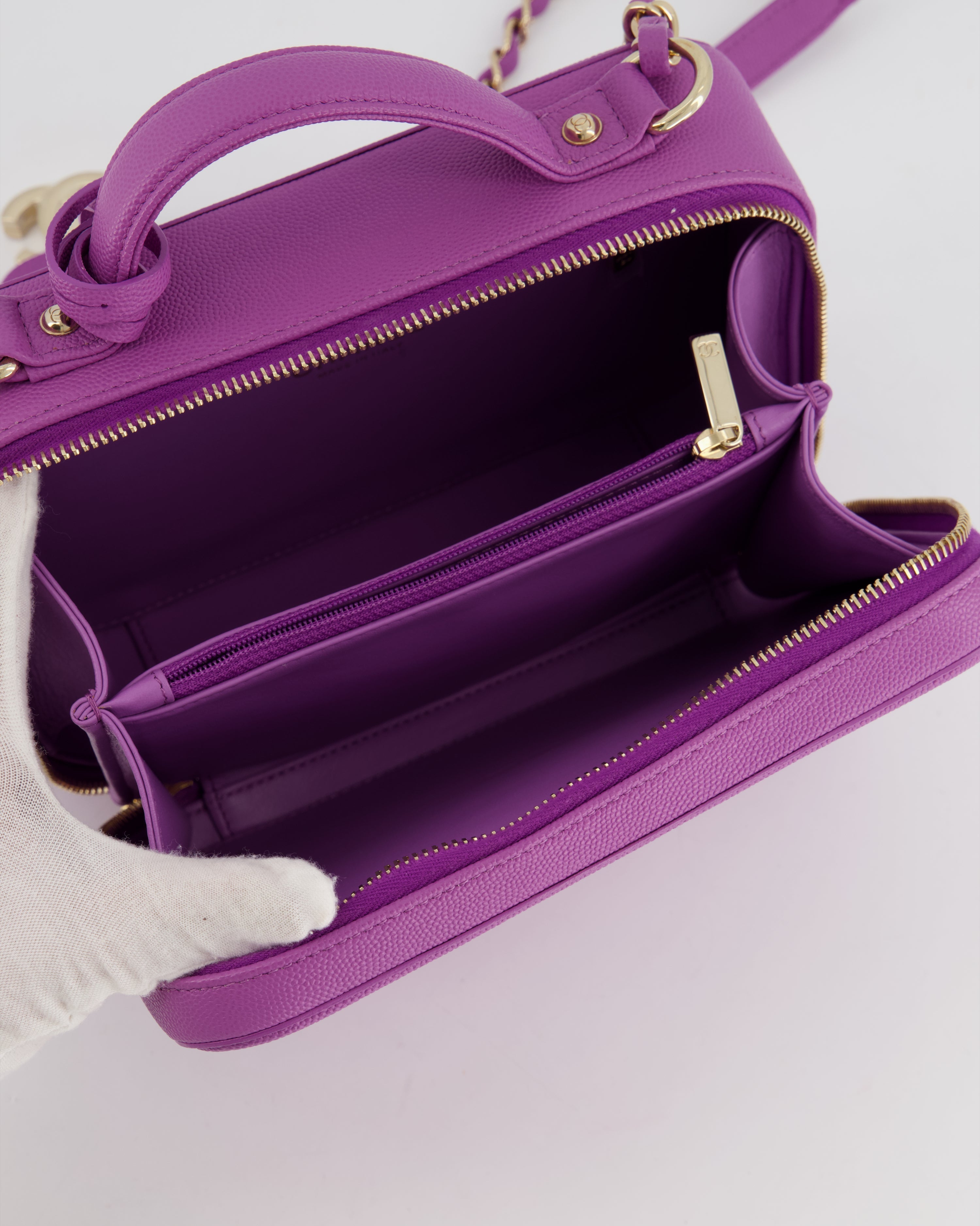 Chanel Purple CC Vanity Case Bag in Caviar Leather with Champagne Gold Hardware