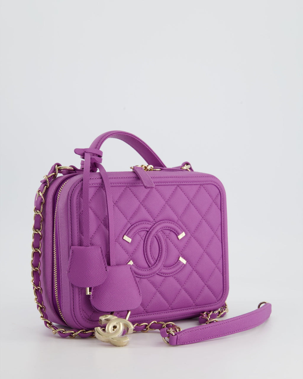 Chanel Purple CC Vanity Case Bag in Caviar Leather with Champagne Gold Hardware
