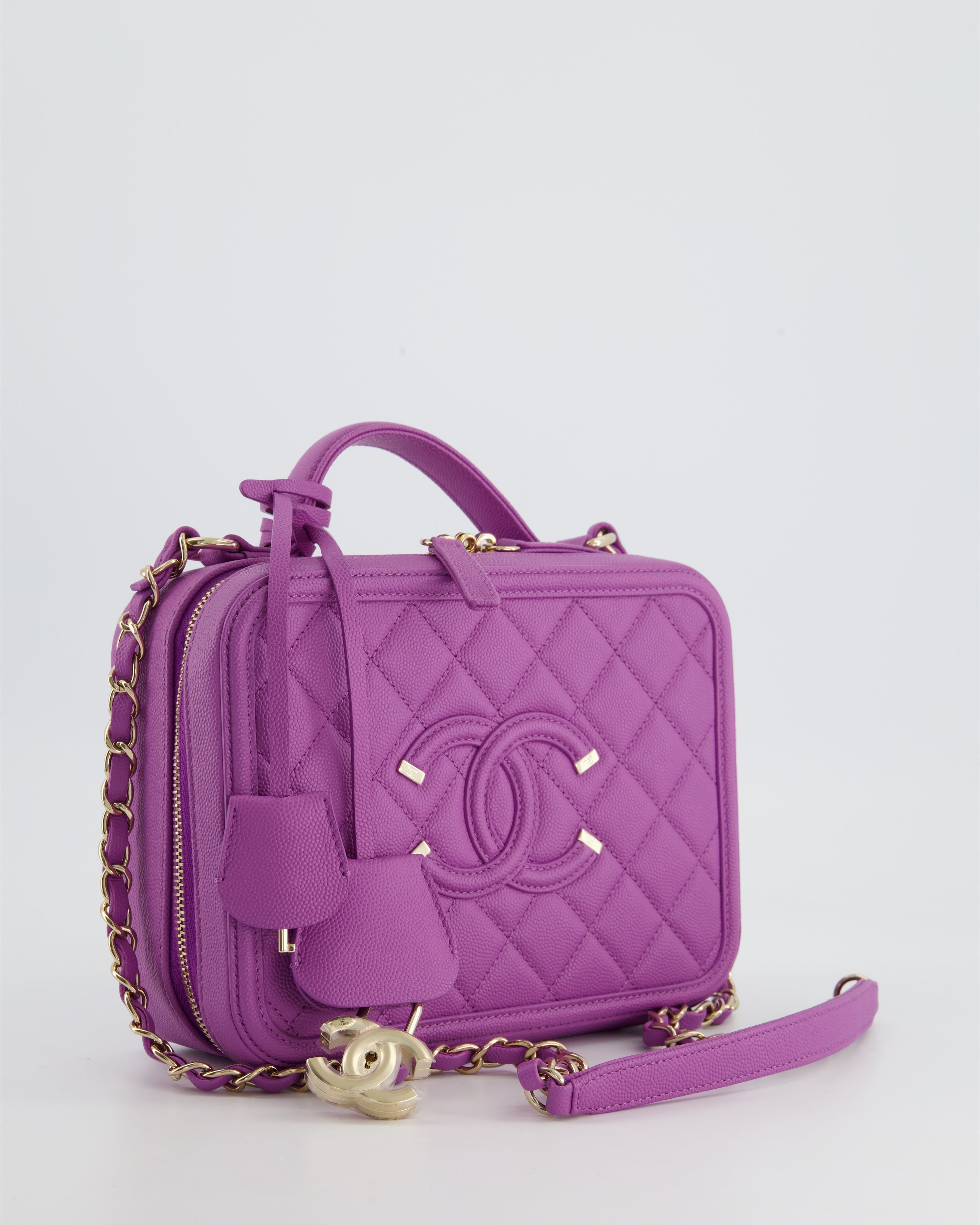 Chanel Purple CC Vanity Case Bag in Caviar Leather with Champagne Gold Hardware