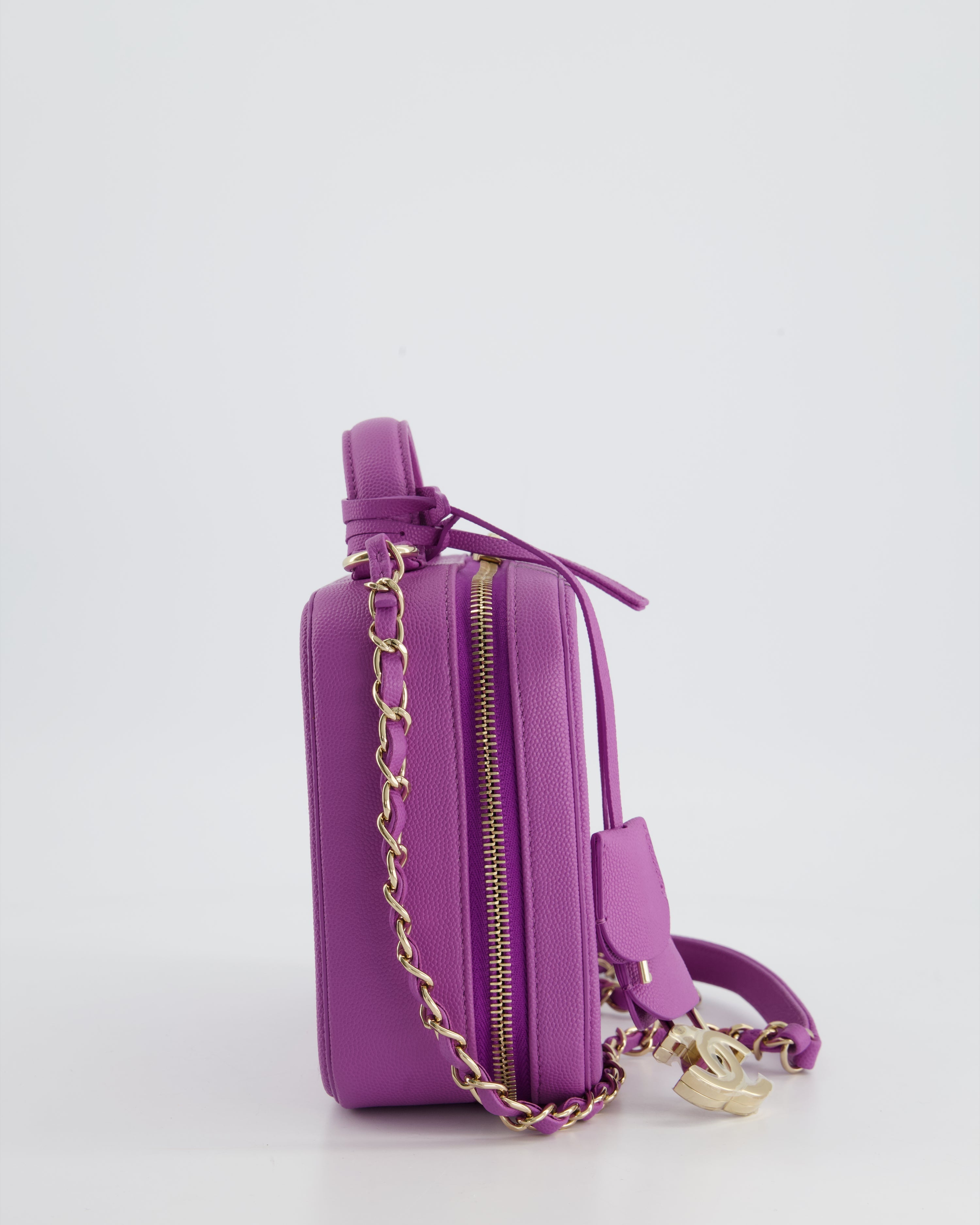 Chanel Purple CC Vanity Case Bag in Caviar Leather with Champagne Gold Hardware