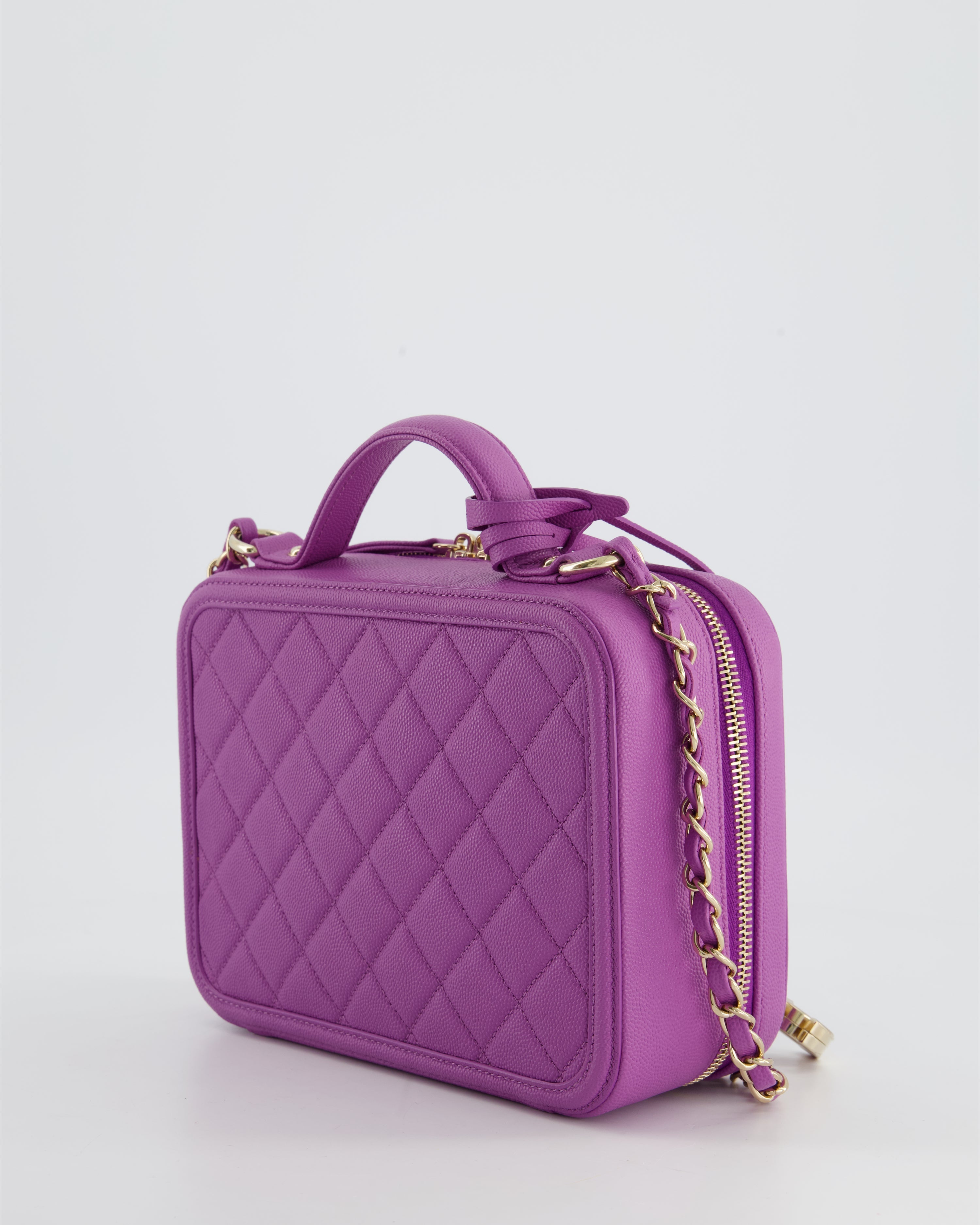 Chanel Purple CC Vanity Case Bag in Caviar Leather with Champagne Gold Hardware