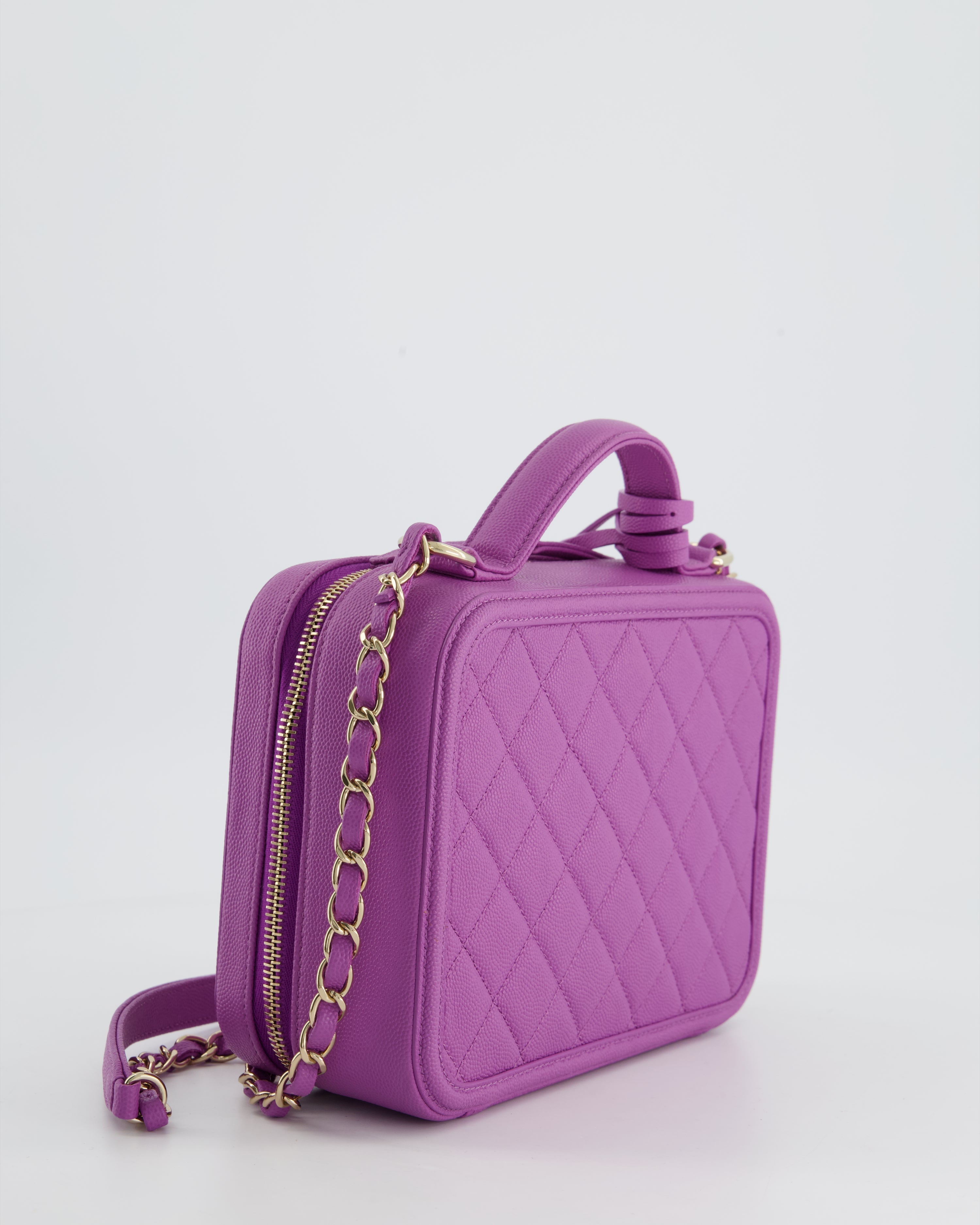 Chanel Purple CC Vanity Case Bag in Caviar Leather with Champagne Gold Hardware