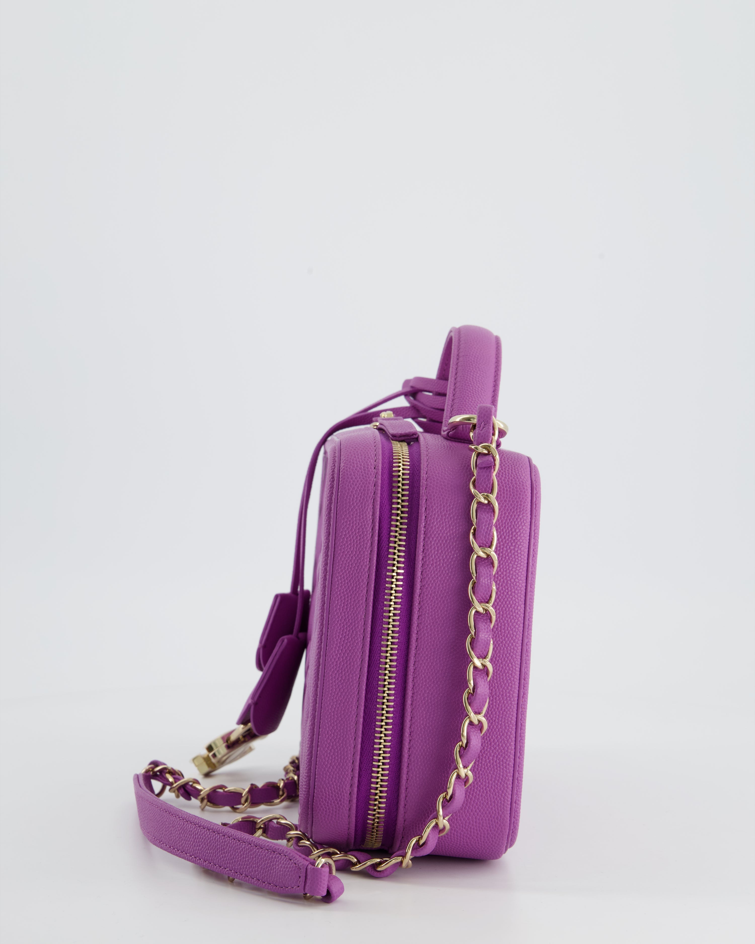 Chanel Purple CC Vanity Case Bag in Caviar Leather with Champagne Gold Hardware