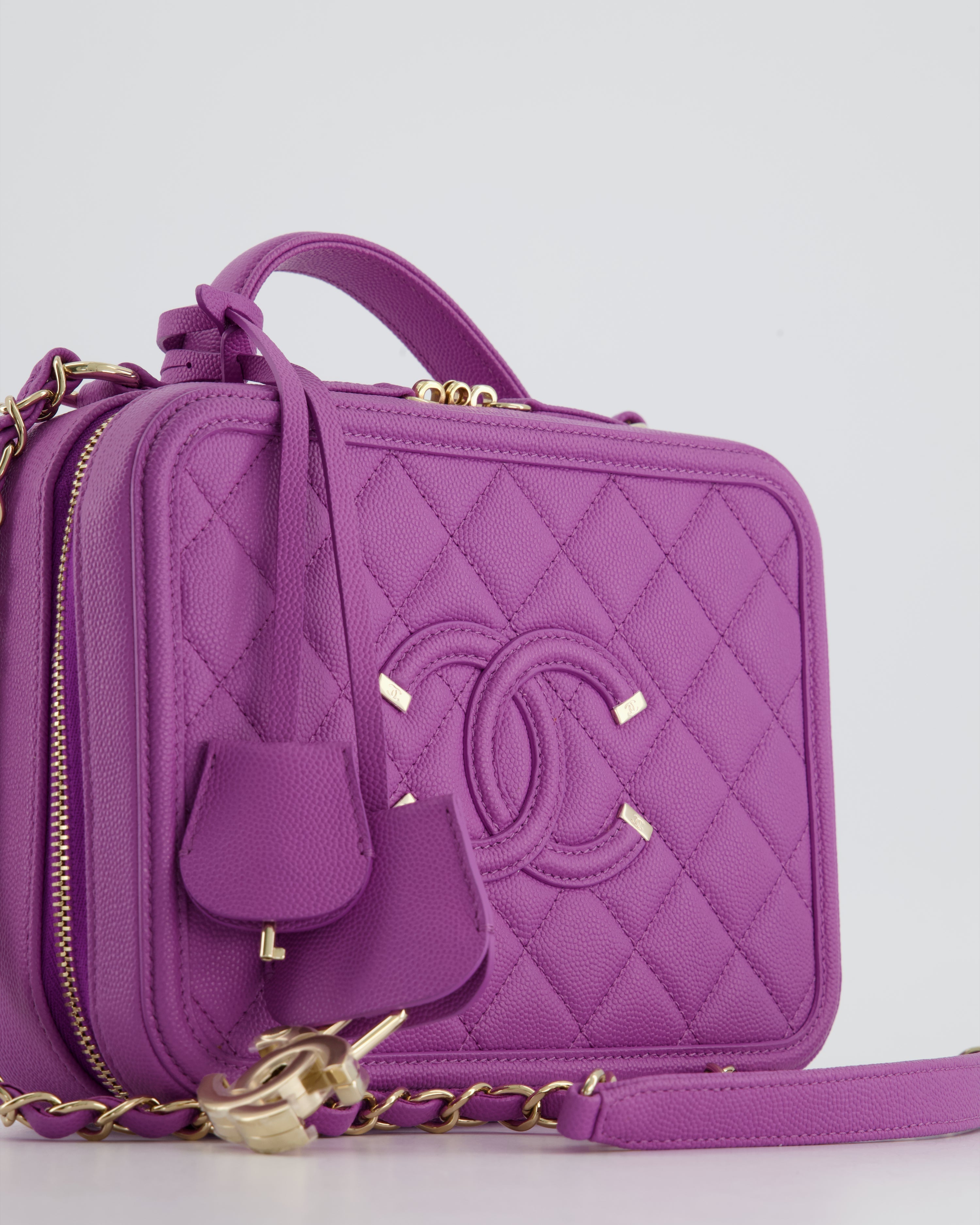 Chanel Purple CC Vanity Case Bag in Caviar Leather with Champagne Gold Hardware