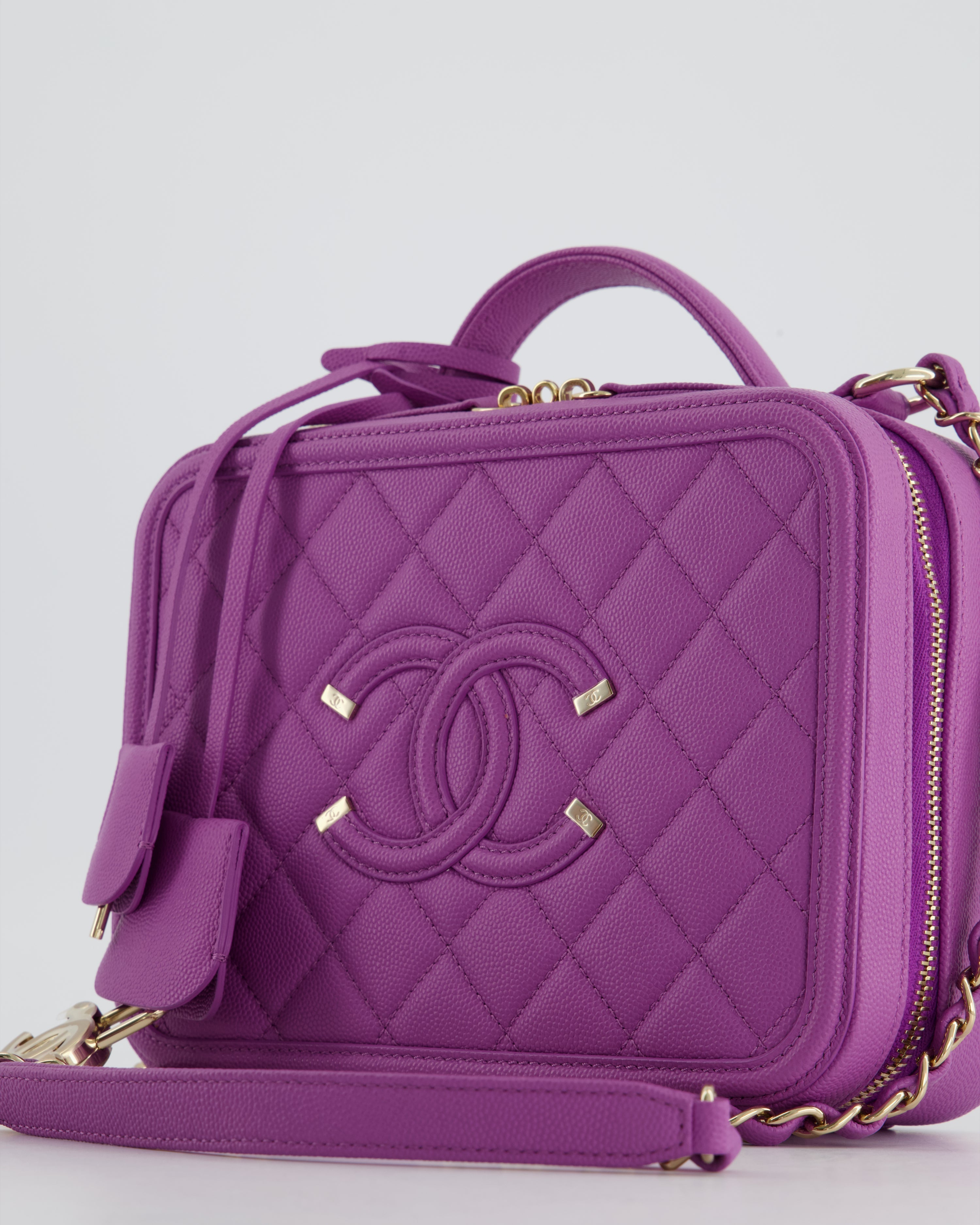 Chanel Purple CC Vanity Case Bag in Caviar Leather with Champagne Gold Hardware