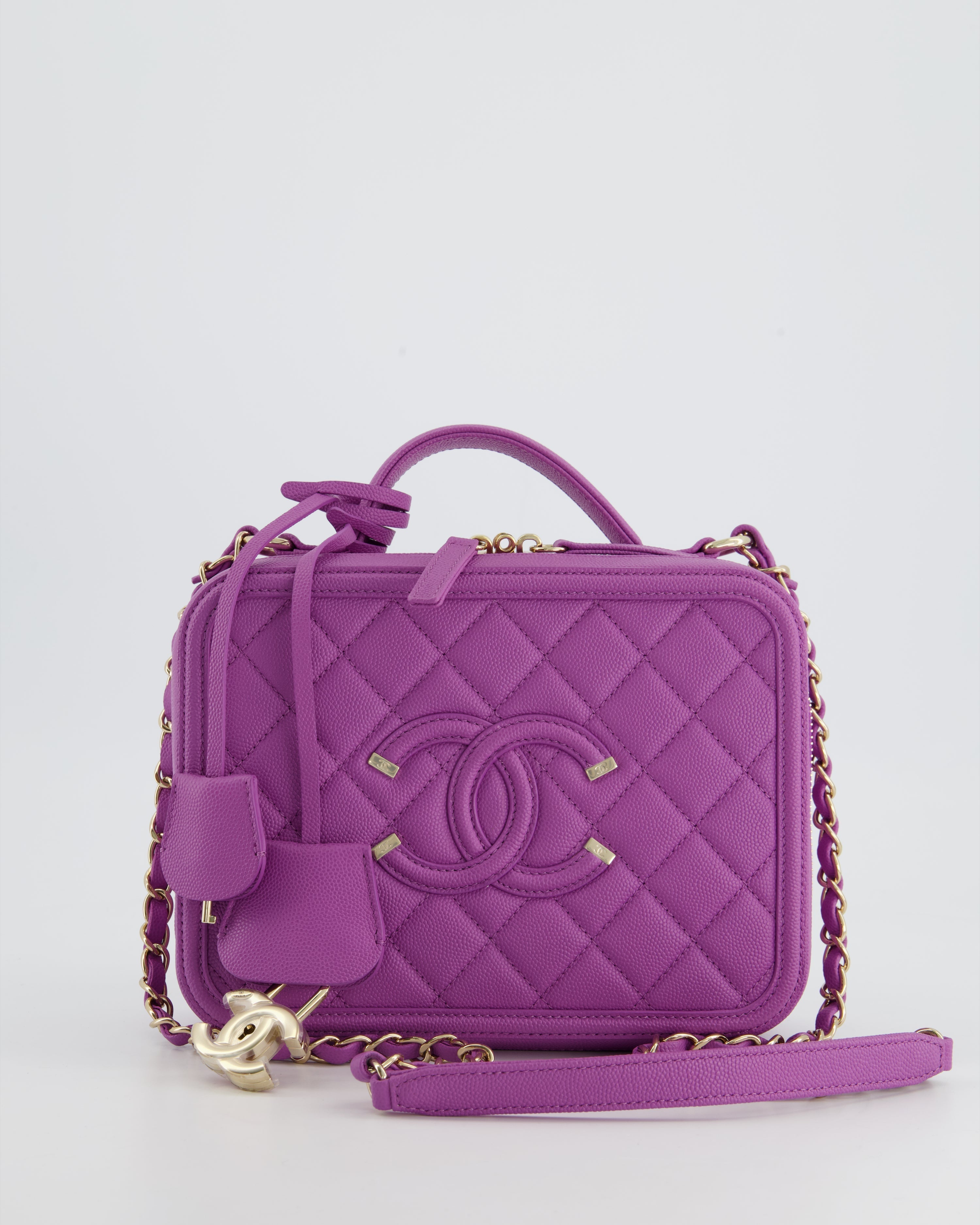 Chanel Purple CC Vanity Case Bag in Caviar Leather with Champagne Gold Hardware