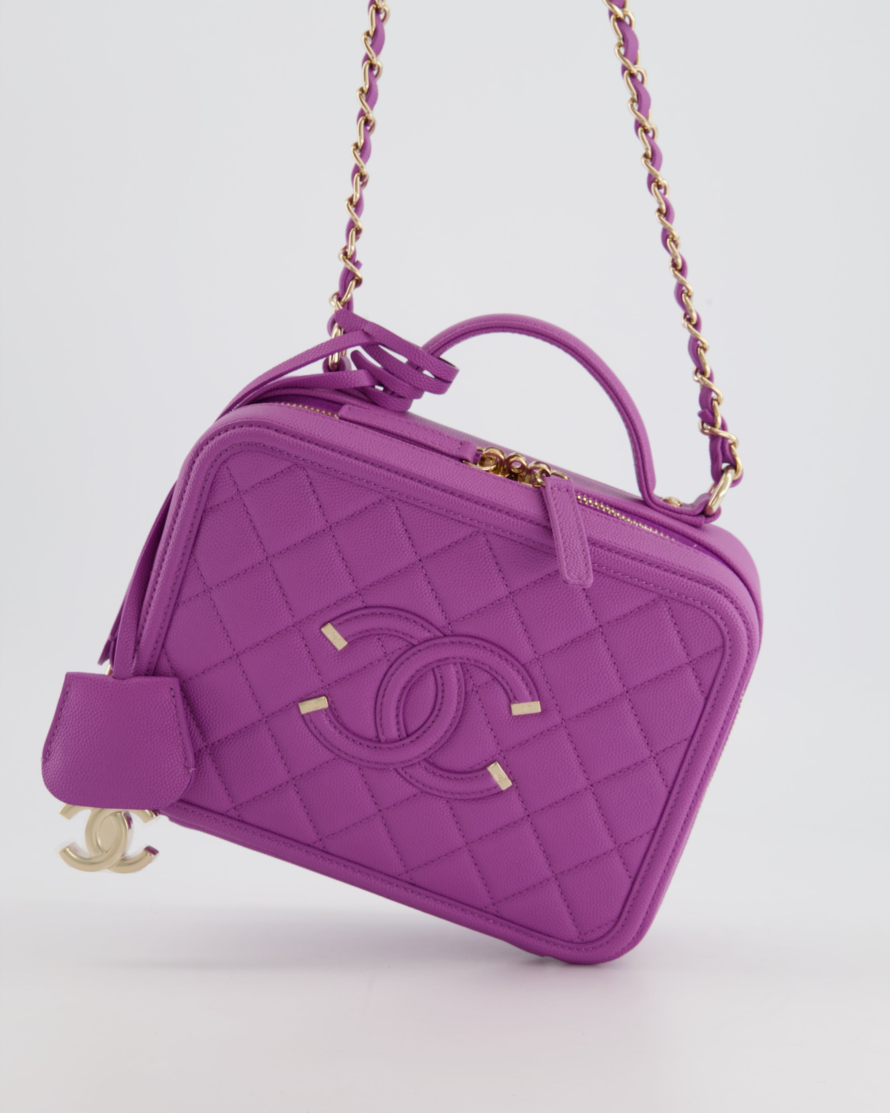 Chanel Purple CC Vanity Case Bag in Caviar Leather with Champagne Gold Hardware