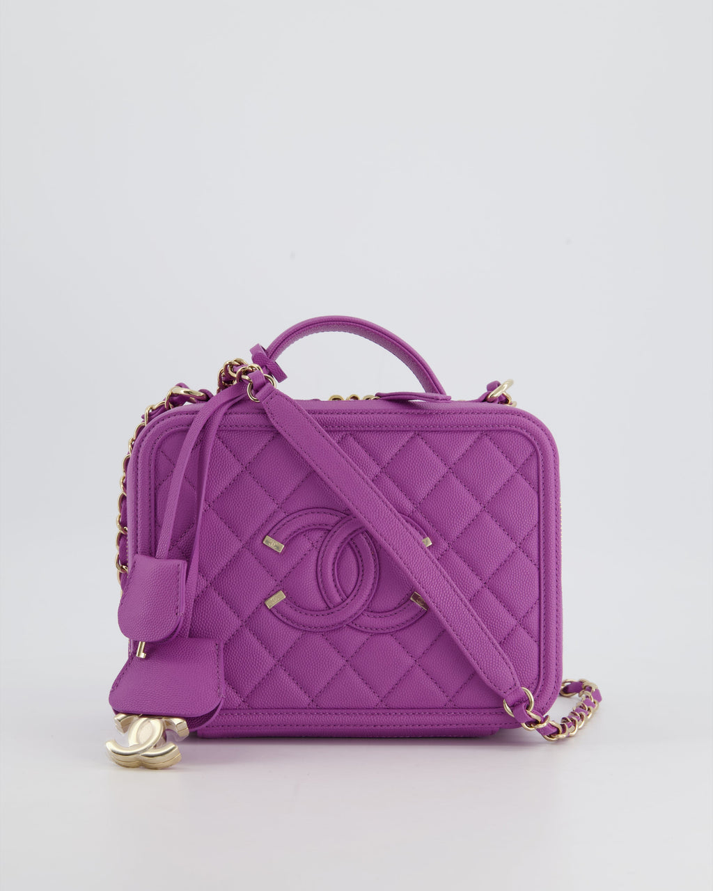 Chanel Purple CC Vanity Case Bag in Caviar Leather with Champagne Gold Hardware