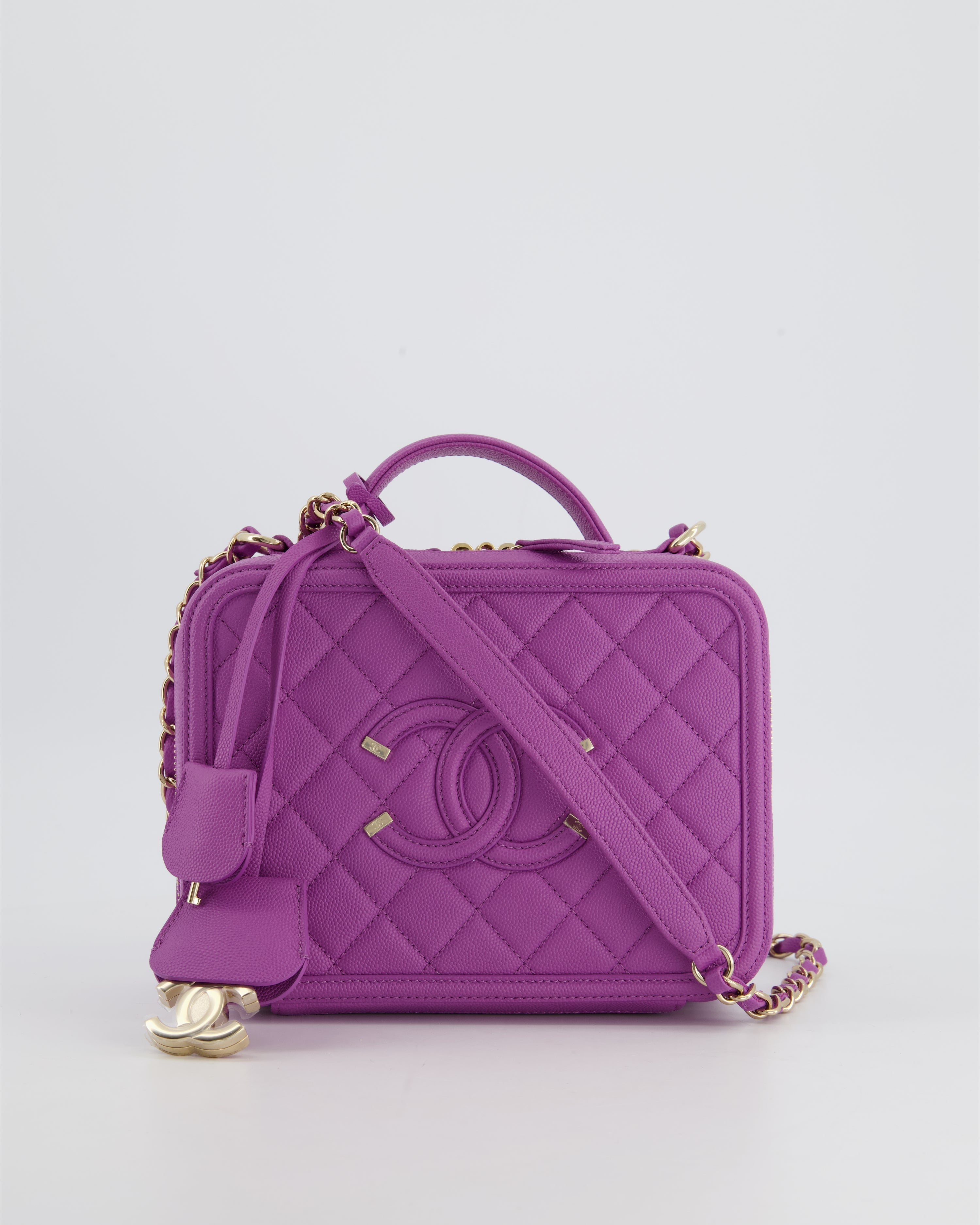 Chanel Purple CC Vanity Case Bag in Caviar Leather with Champagne Gold Hardware