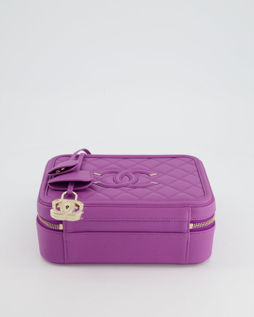 Chanel Purple CC Vanity Case Bag in Caviar Leather with Champagne Gold Hardware