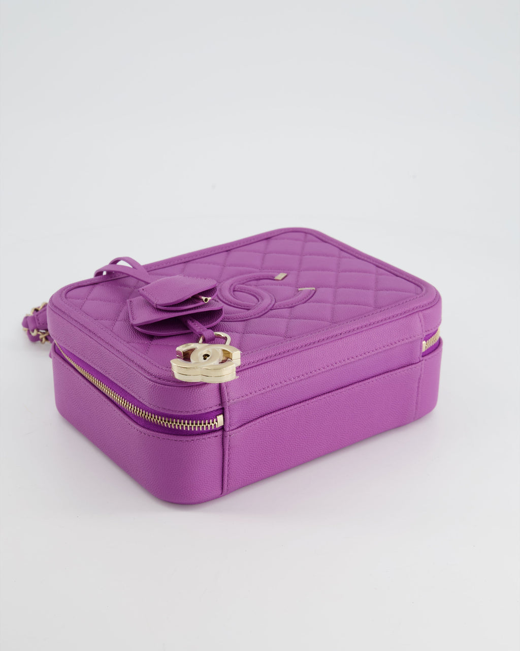 Chanel Purple CC Vanity Case Bag in Caviar Leather with Champagne Gold Hardware