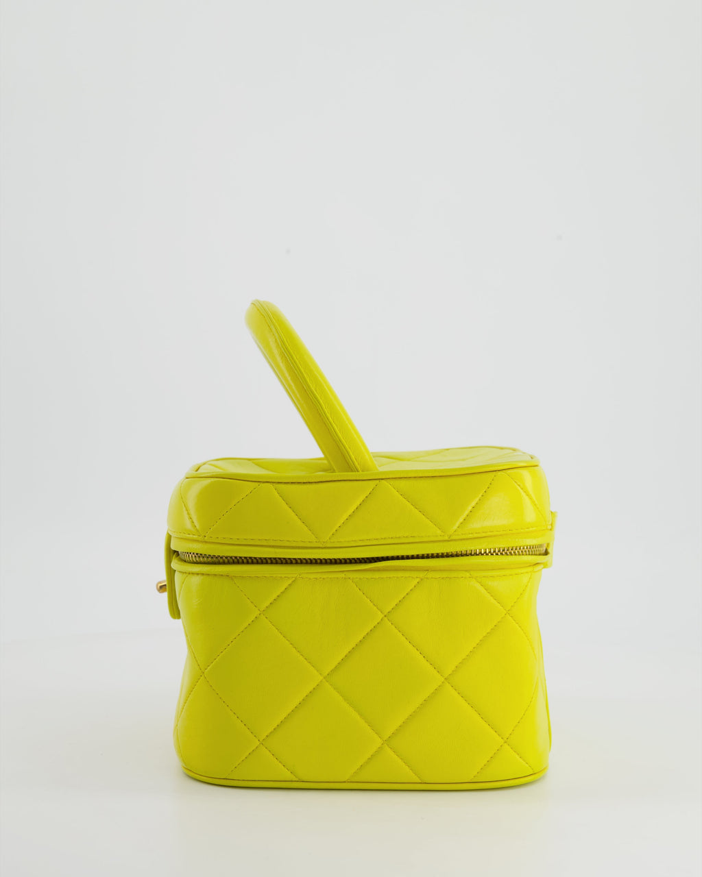 *ORIGINAL 90'S VINTAGE* Chanel Yellow Vintage Top Handle Vanity Bag in Lambskin Leather with 24k Gold Hardware