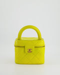 *ORIGINAL 90'S VINTAGE* Chanel Yellow Vintage Top Handle Vanity Bag in Lambskin Leather with 24k Gold Hardware