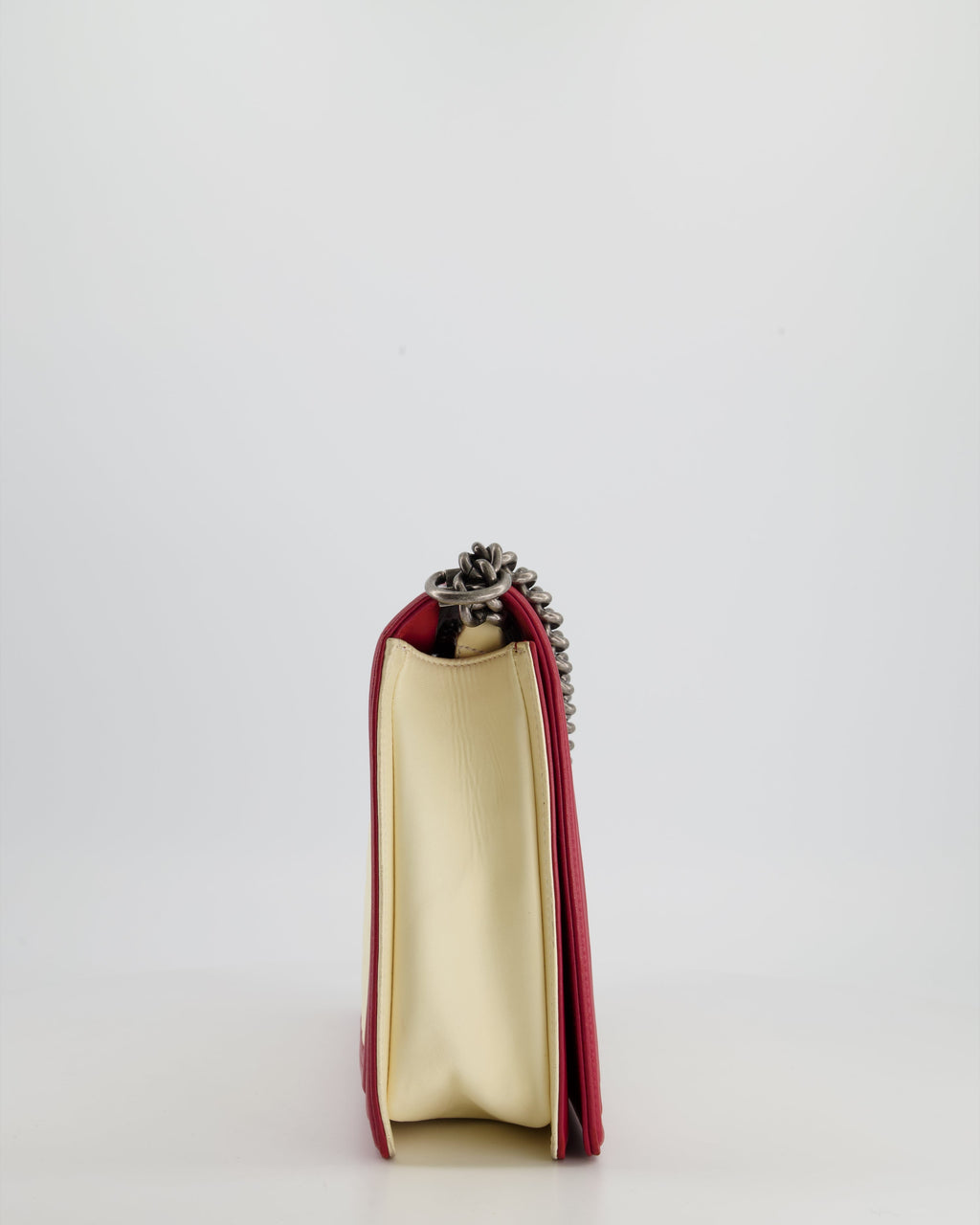 Chanel Cream and Red Large Boy Bag in Lambskin Leather with Ruthenium Hardware
