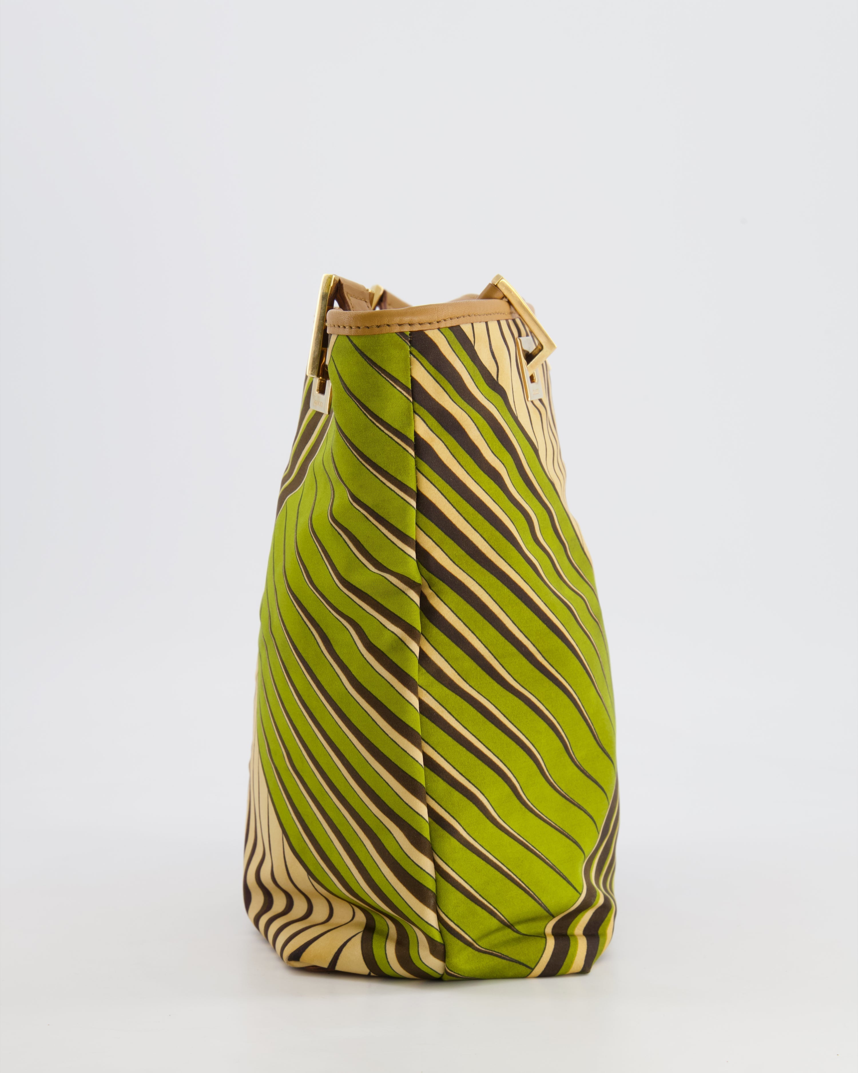Gucci Vintage Green and Brown Printed Mini Tote Bag with Gold Hardware