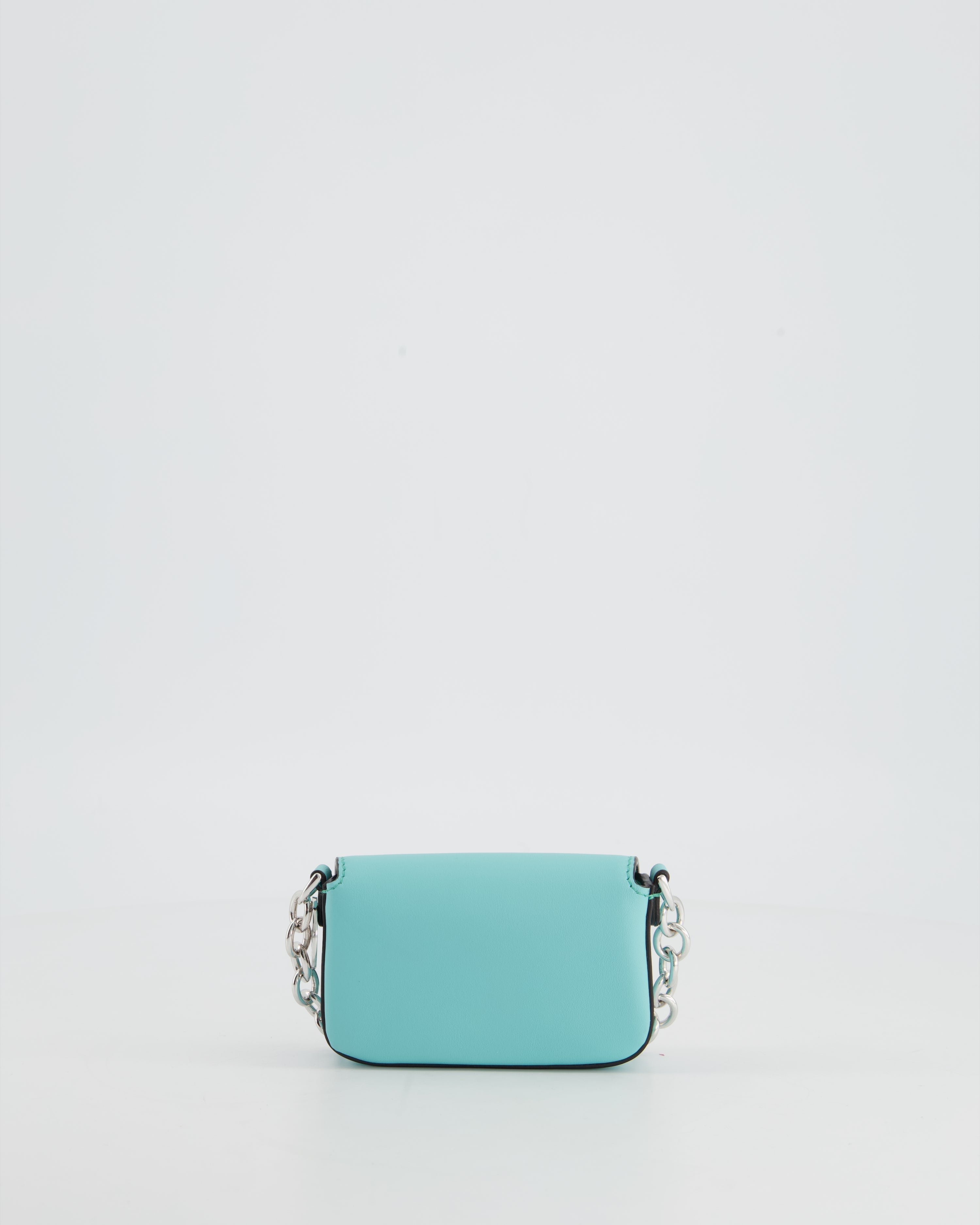 Fendi x Tiffany&Co Tiffany Blue Leather Nano Baguette Bag with Sterling Silver Hardware and Tiffany Tag