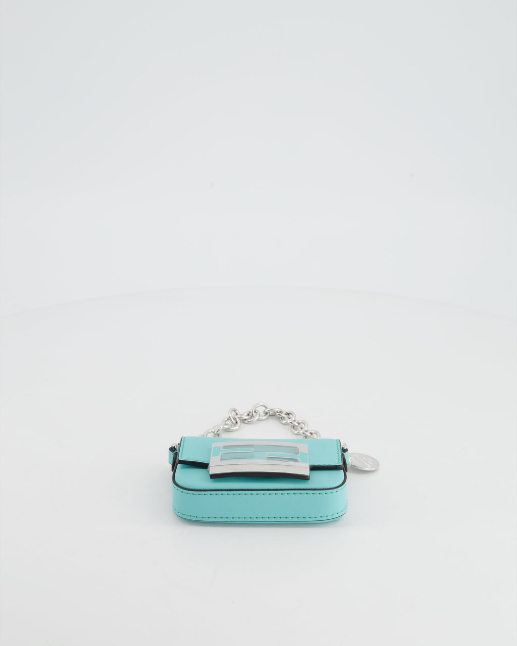 Fendi x Tiffany&Co Tiffany Blue Leather Nano Baguette Bag with Sterling Silver Hardware and Tiffany Tag