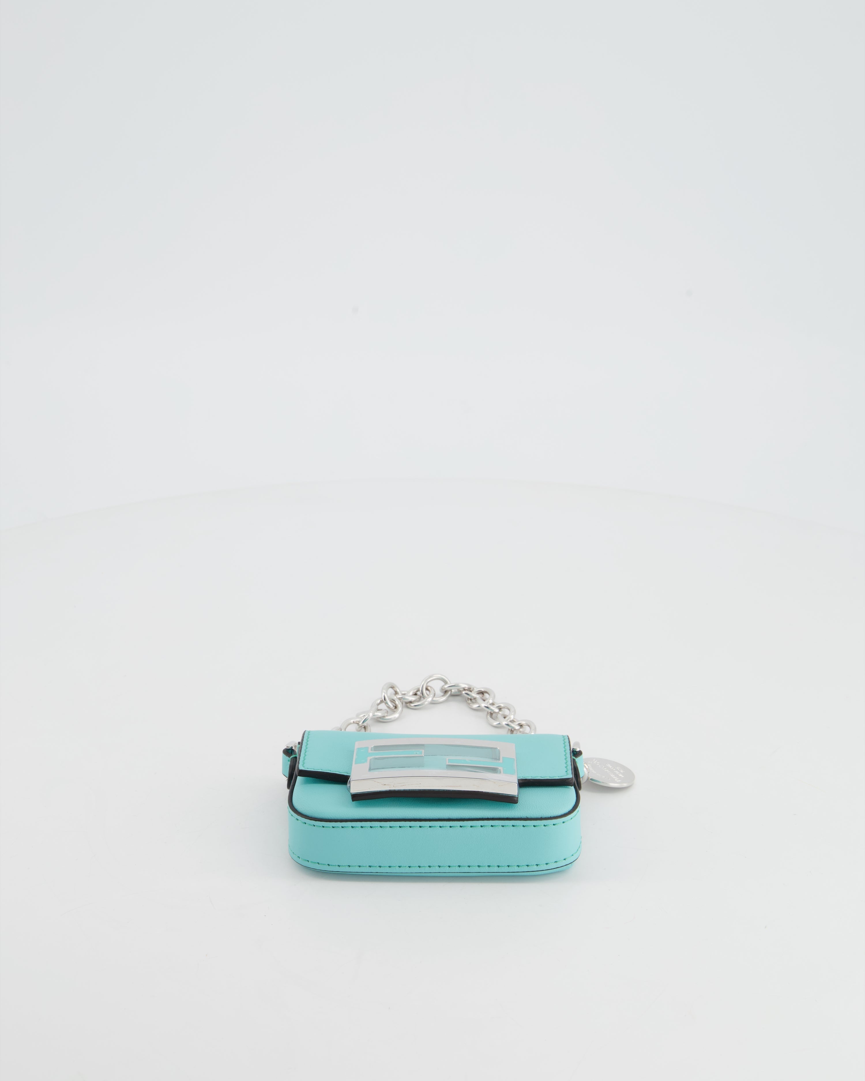 Fendi x Tiffany&Co Tiffany Blue Leather Nano Baguette Bag with Sterling Silver Hardware and Tiffany Tag
