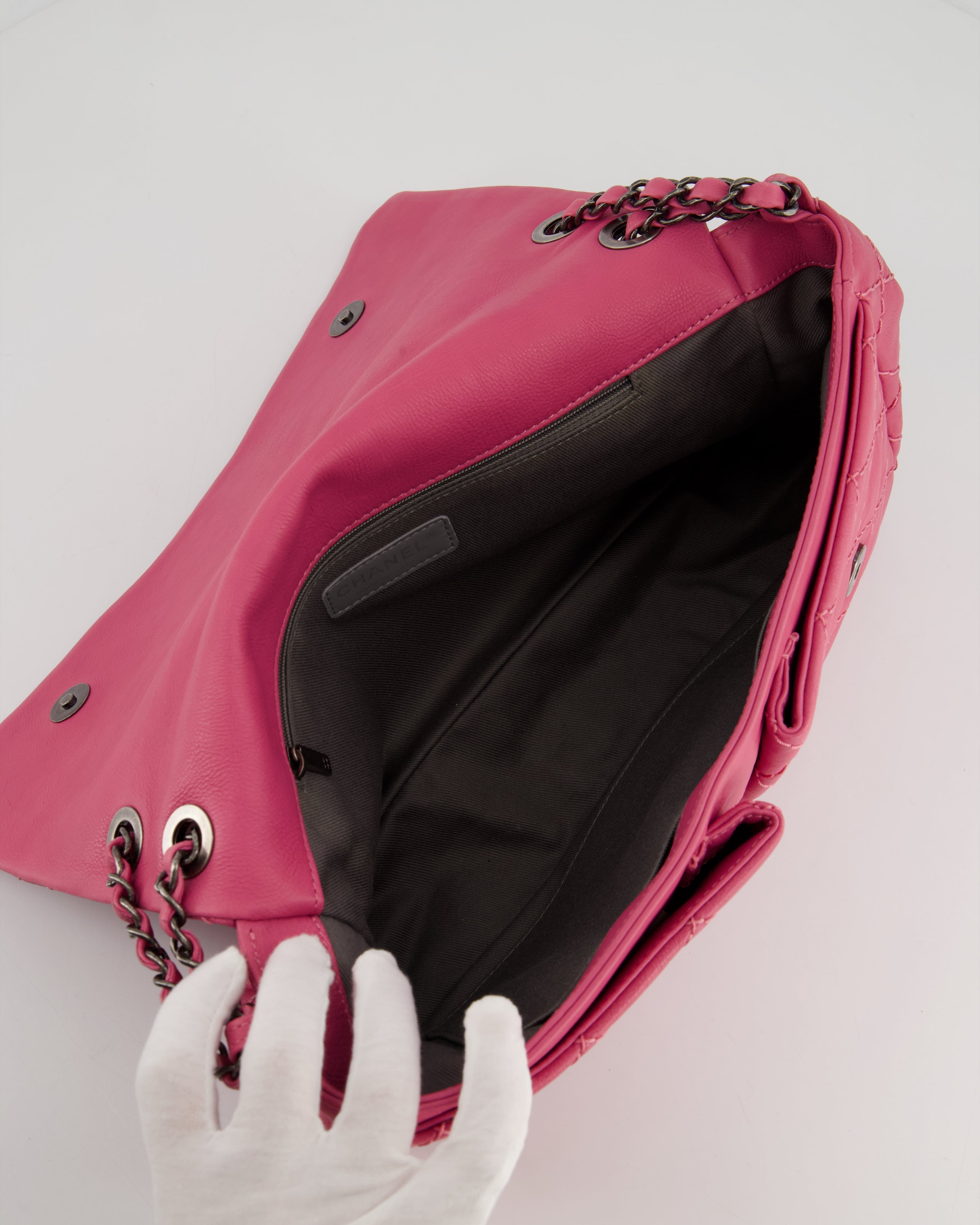 Chanel Pink Split Pocket Flap Bag with Stitched Detailing