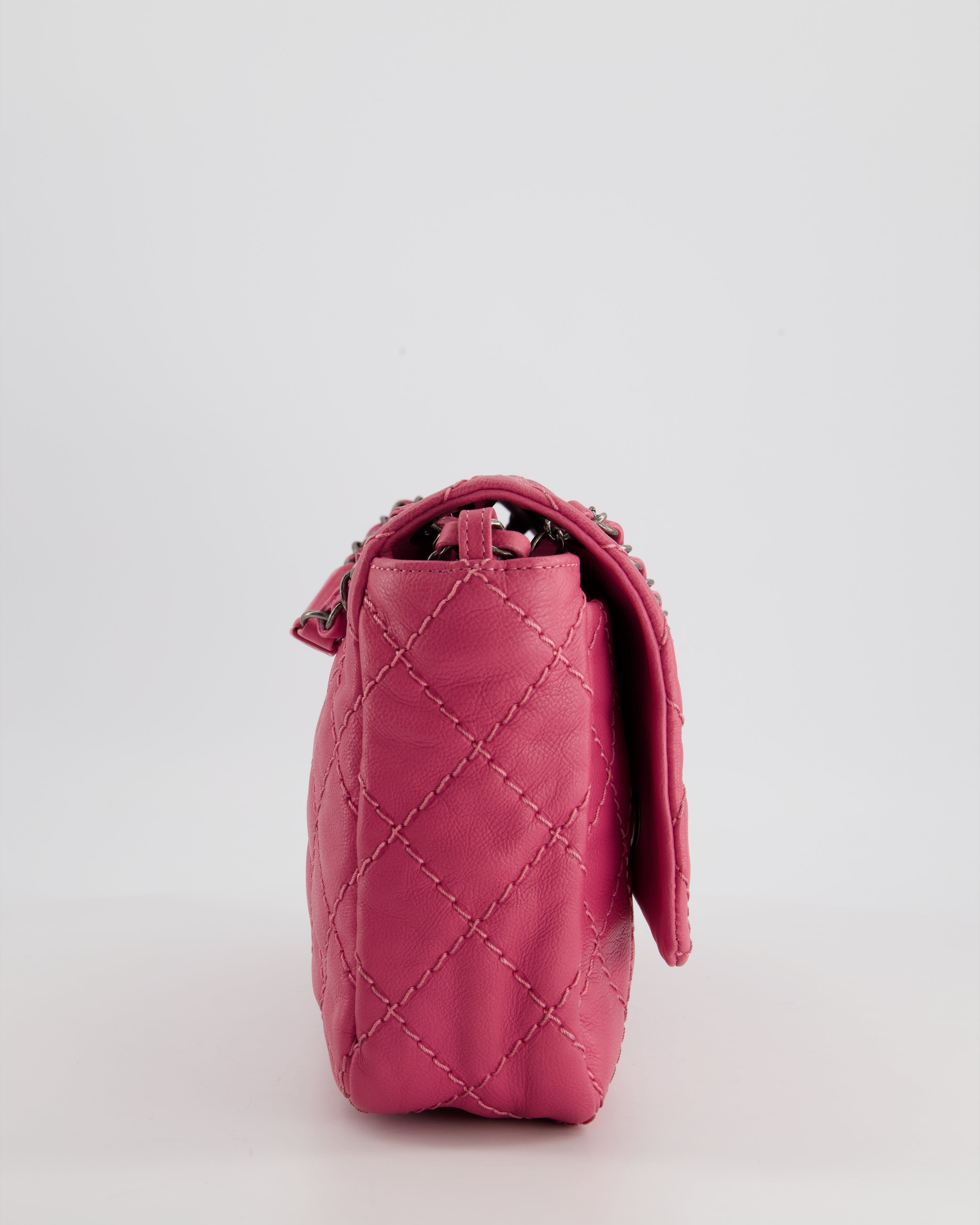 Chanel Pink Split Pocket Flap Bag with Stitched Detailing