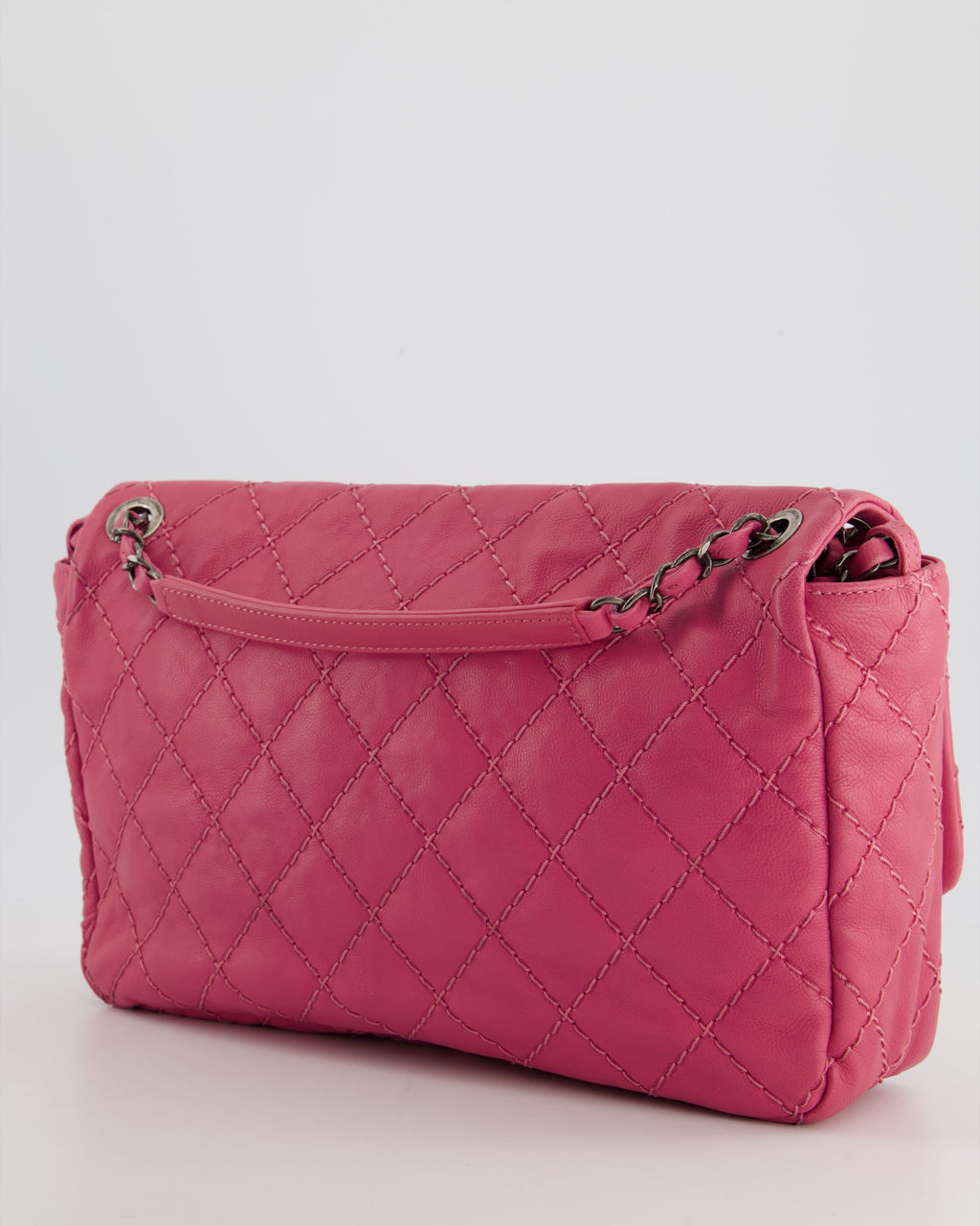 Chanel Pink Split Pocket Flap Bag with Stitched Detailing