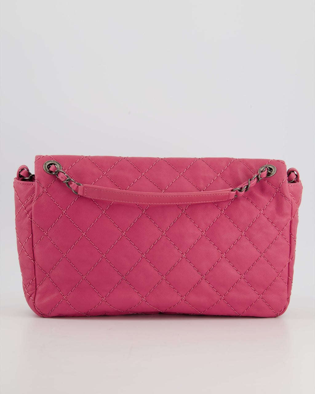 Chanel Pink Split Pocket Flap Bag with Stitched Detailing