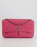 Chanel Pink Split Pocket Flap Bag with Stitched Detailing
