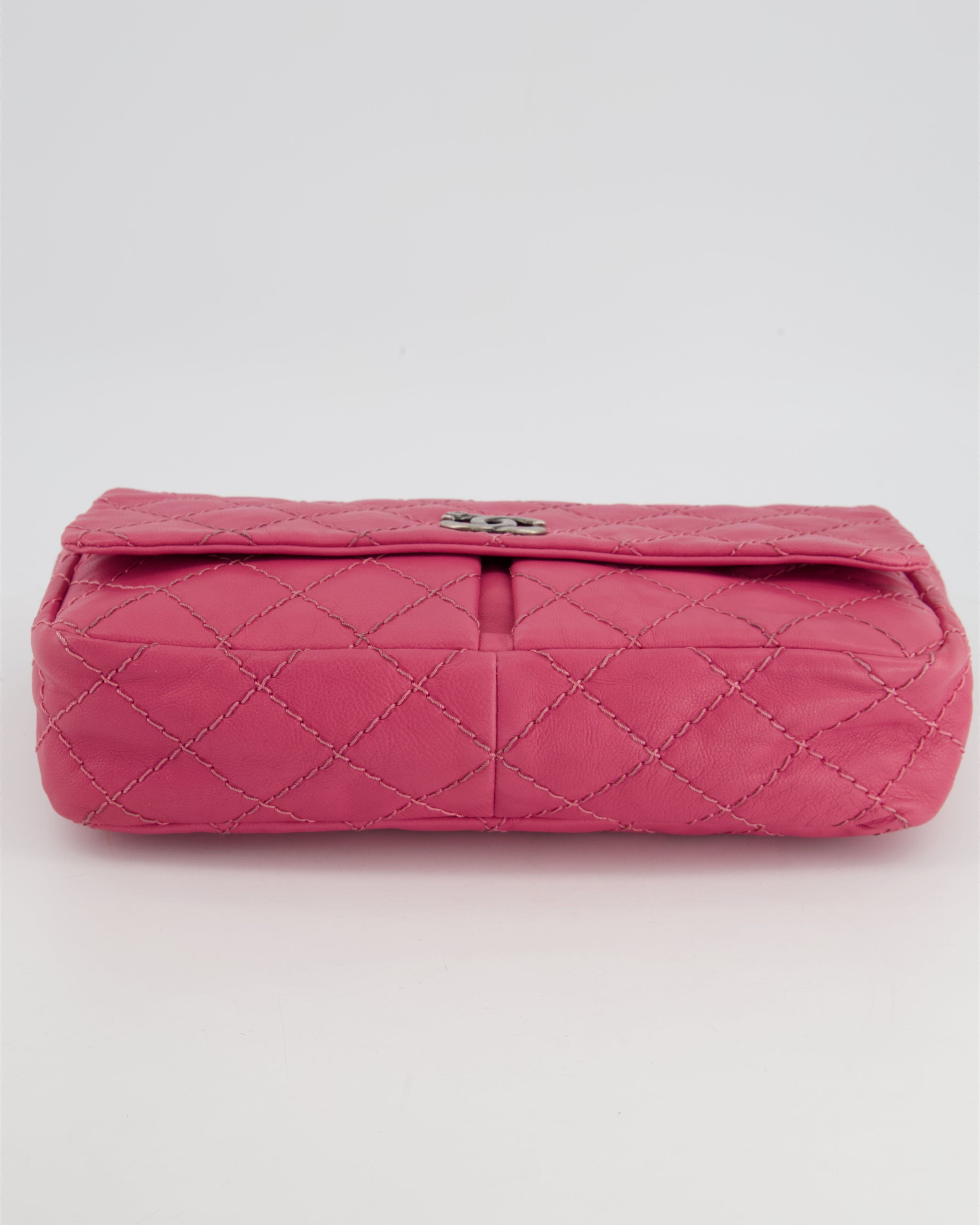Chanel Pink Split Pocket Flap Bag with Stitched Detailing