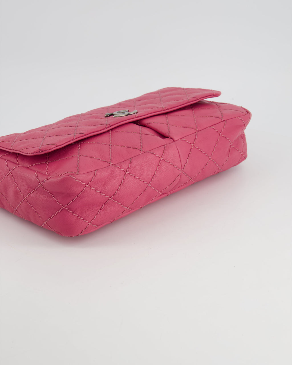Chanel Pink Split Pocket Flap Bag with Stitched Detailing